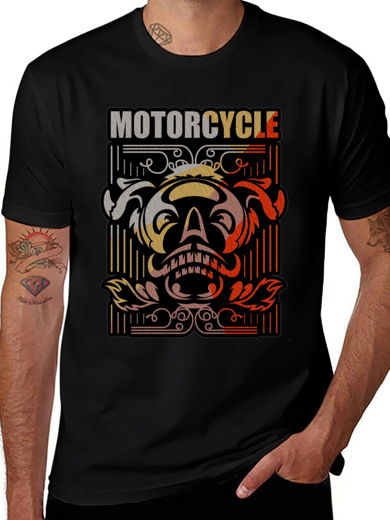 Variant 13 of Motorcycle Skull Graphic T-Shirt - Vintage Design