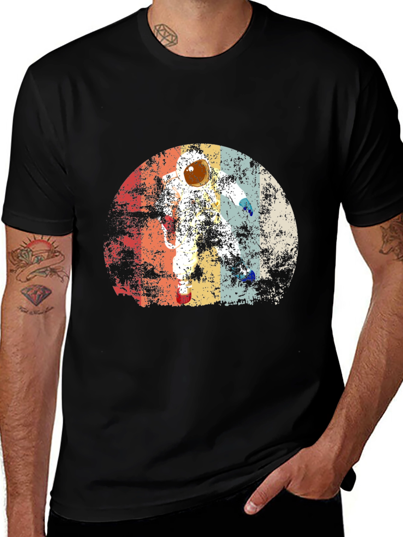 Variant 28 of Retro Astronaut Graphic Black T-Shirt