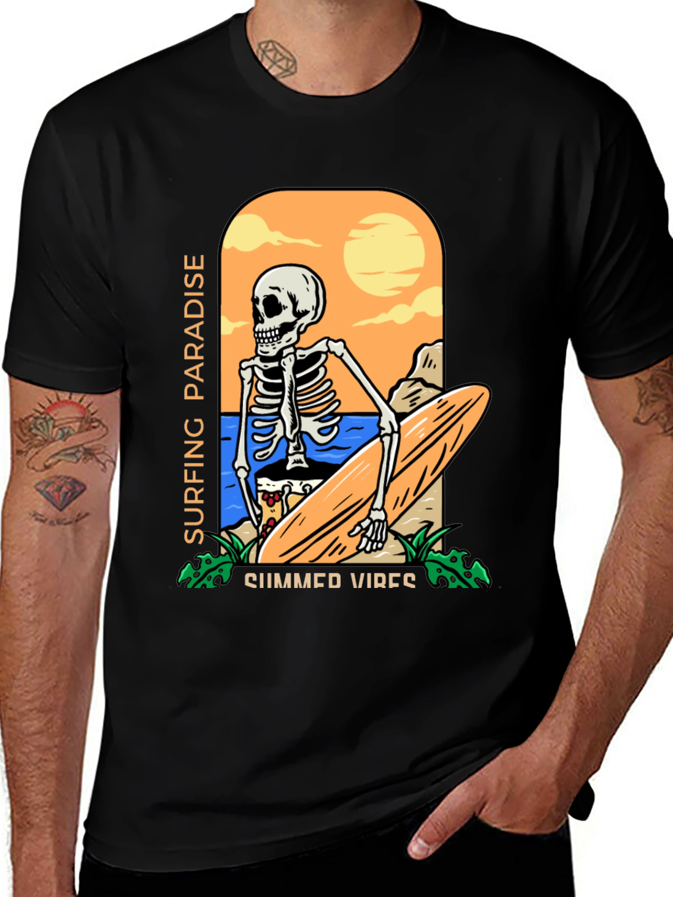 Variant 3 of Surfing Skeleton T-Shirt - Summer Vibes
