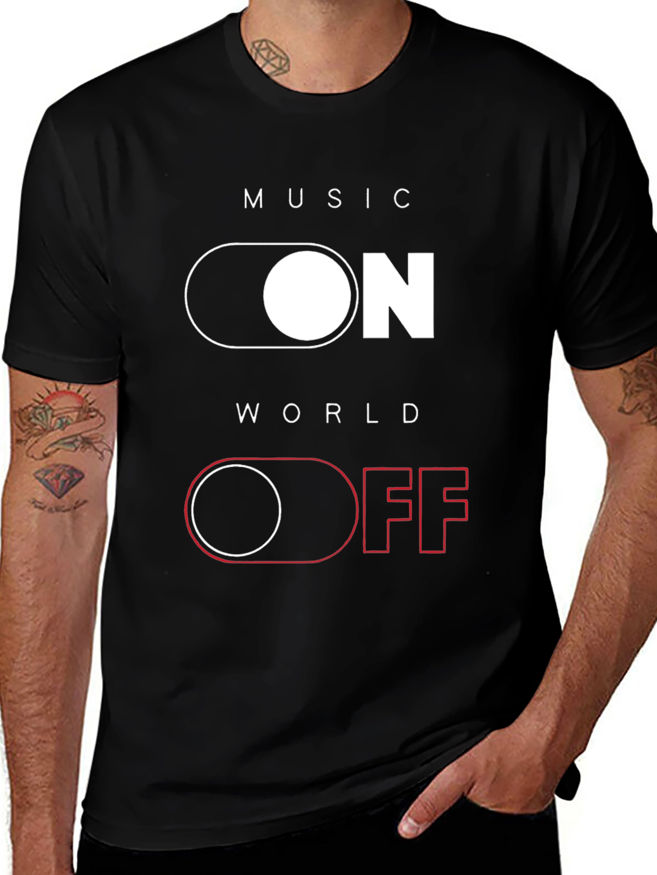 Variant 4 of Music On World Off Graphic T-Shirt - Black