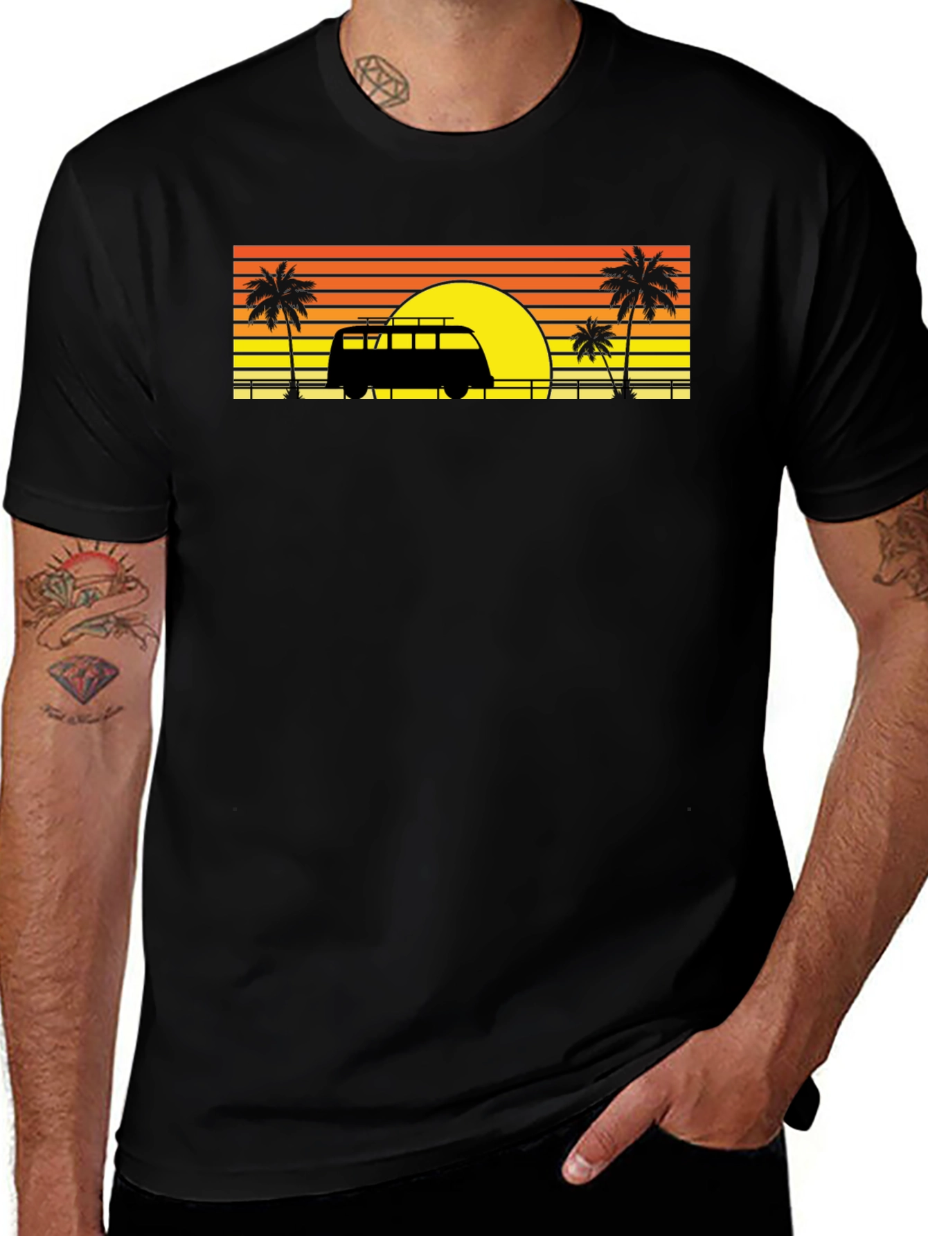 Variant 3 of Sunset Van Palm Tee - Retro Beach Vibes
