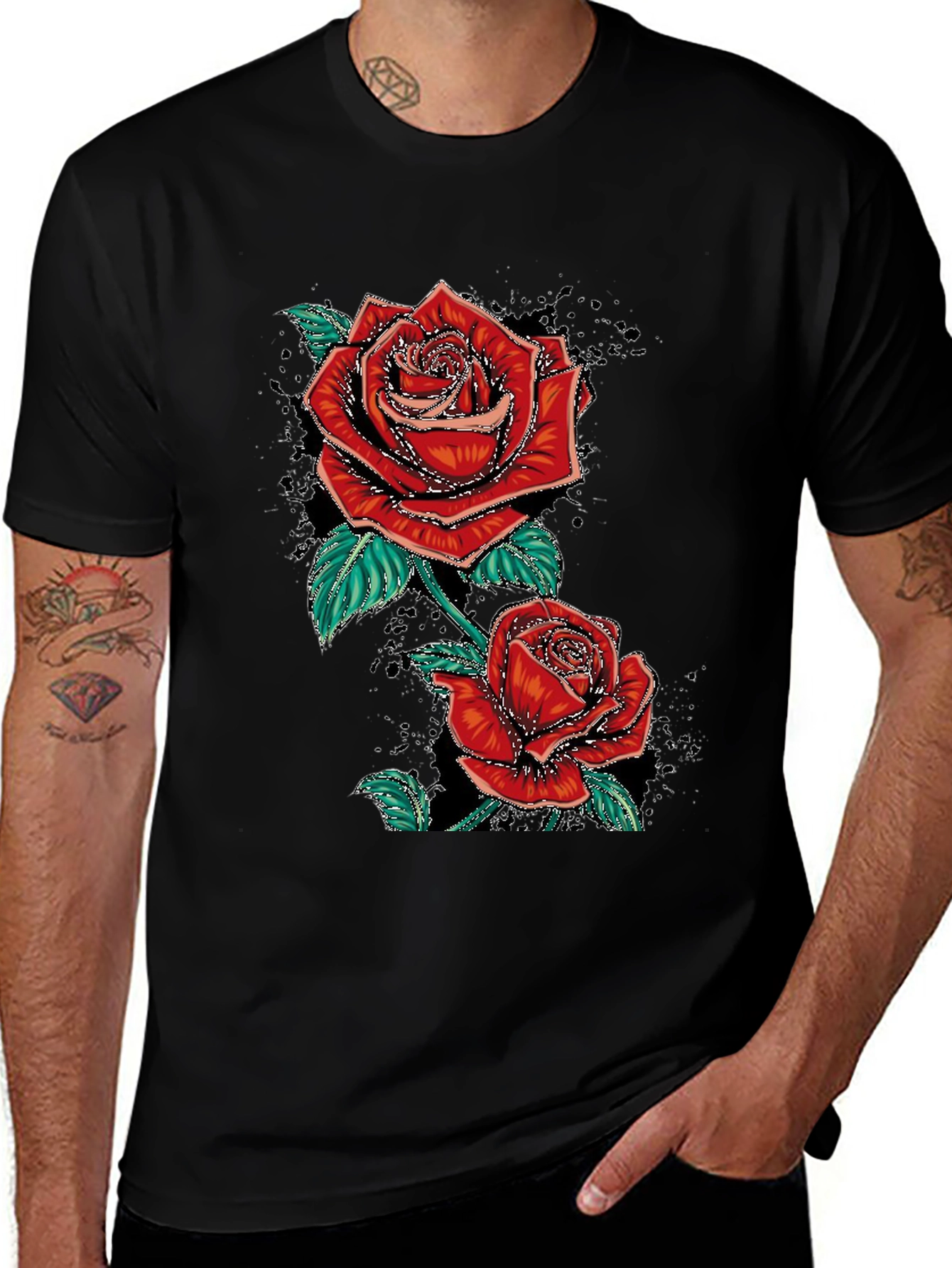 Variant 25 of Roses Graphic Print Tee - Stylish Black T-Shirt