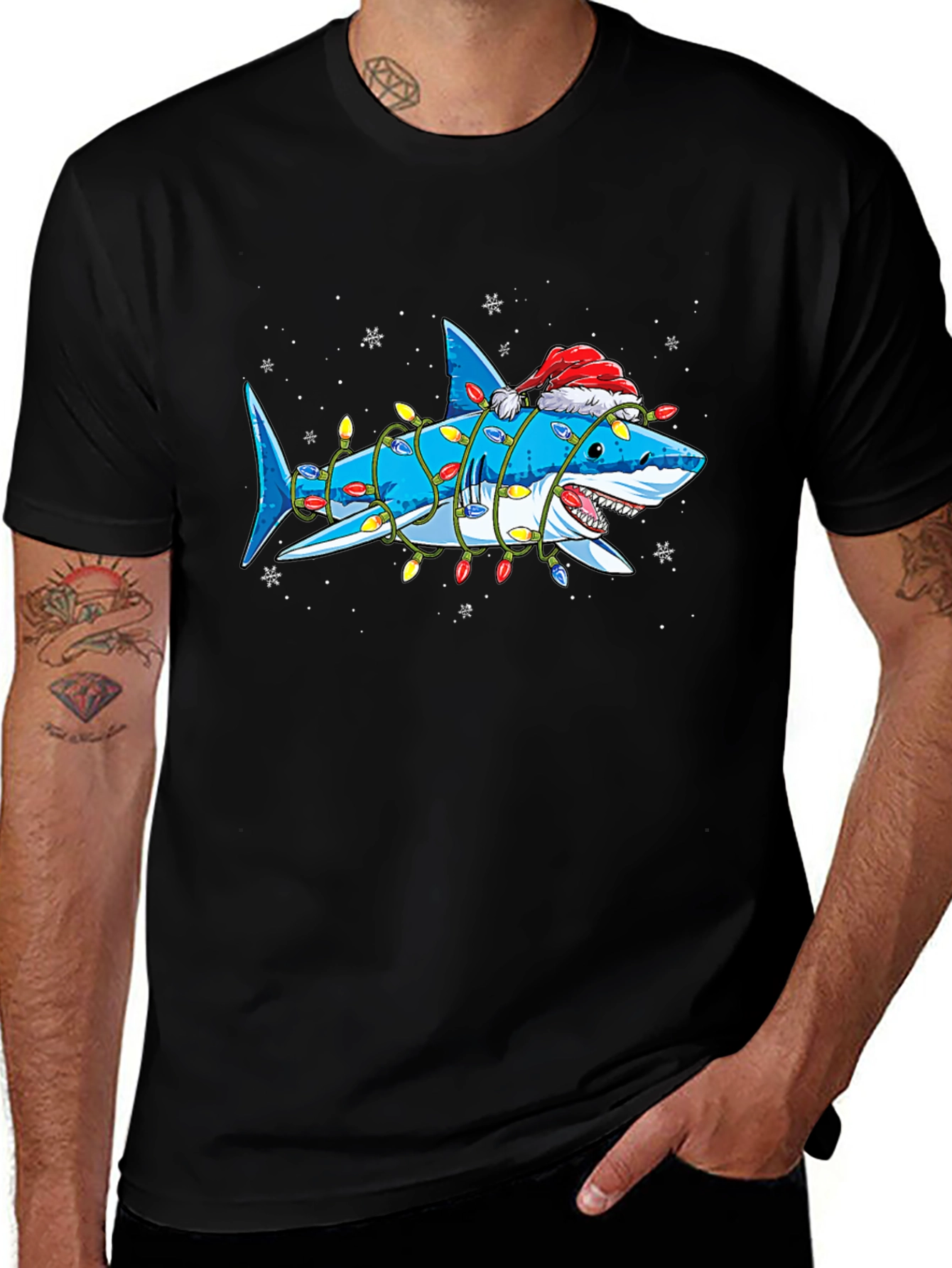 Christmas Shark T-Shirt with Holiday Lights