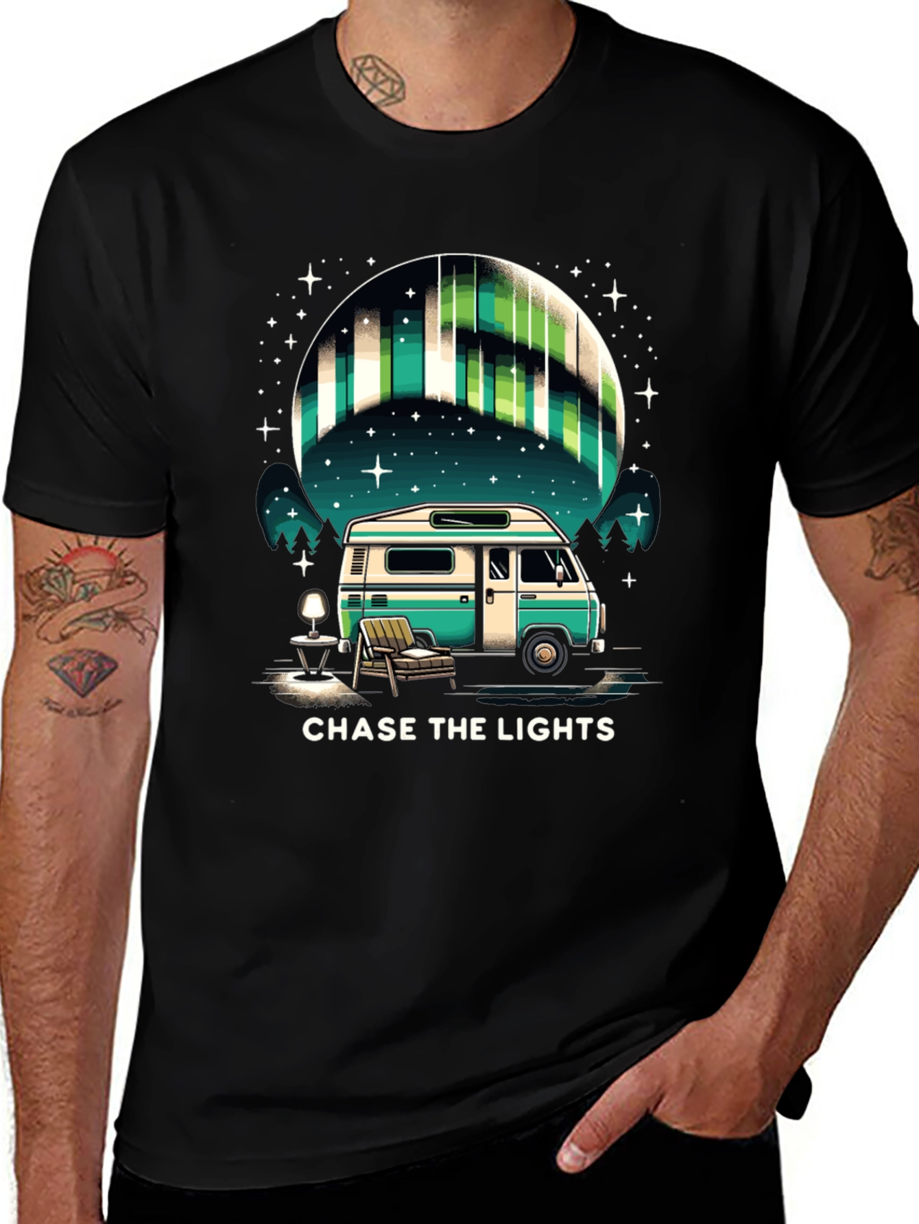 Variant 11 of Chase the Lights Tee - Van Life Aurora Design