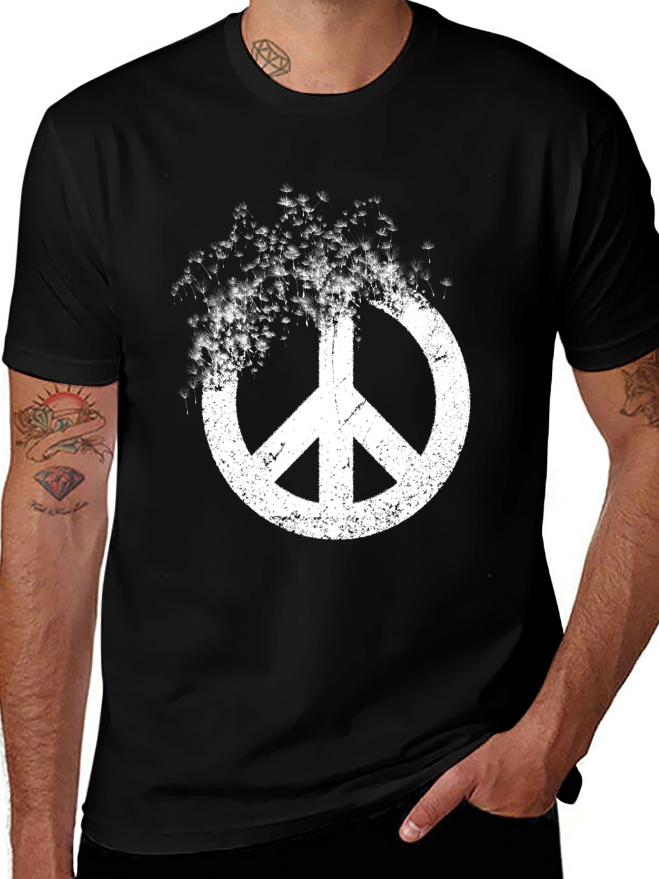 Variant 21 of Peace Sign Graphic Print Black T-Shirt