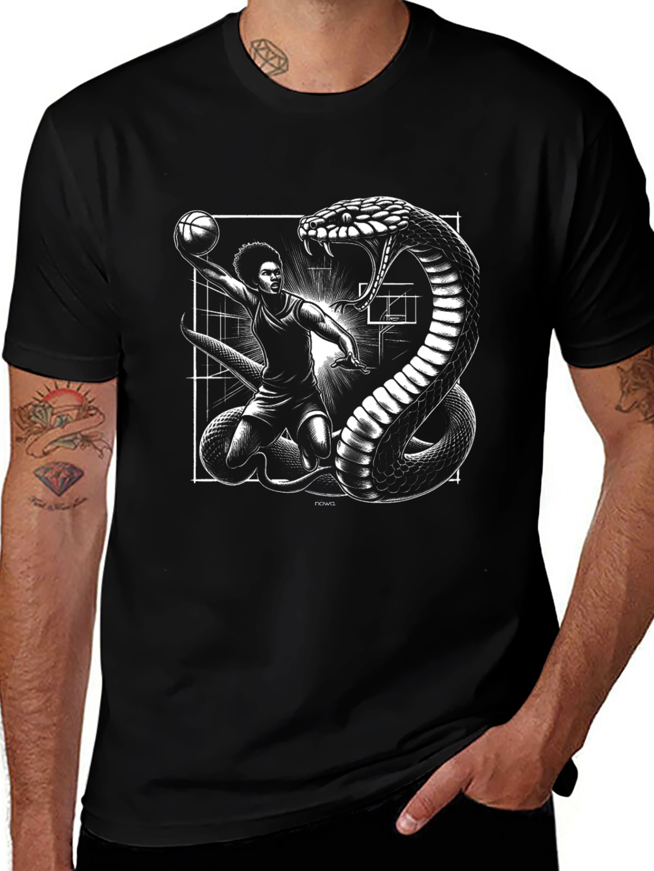 Variant 18 of Basketball Player & Snake Graphic Black T-Shirt