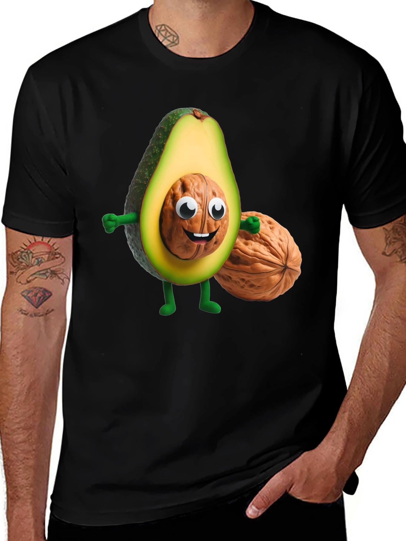 Avocado Nut Character Black T-Shirt
