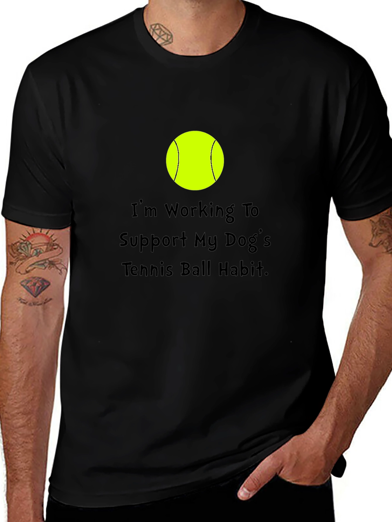 Variant 12 of Dog Tennis Ball Habit T-Shirt - Black Cotton Tee