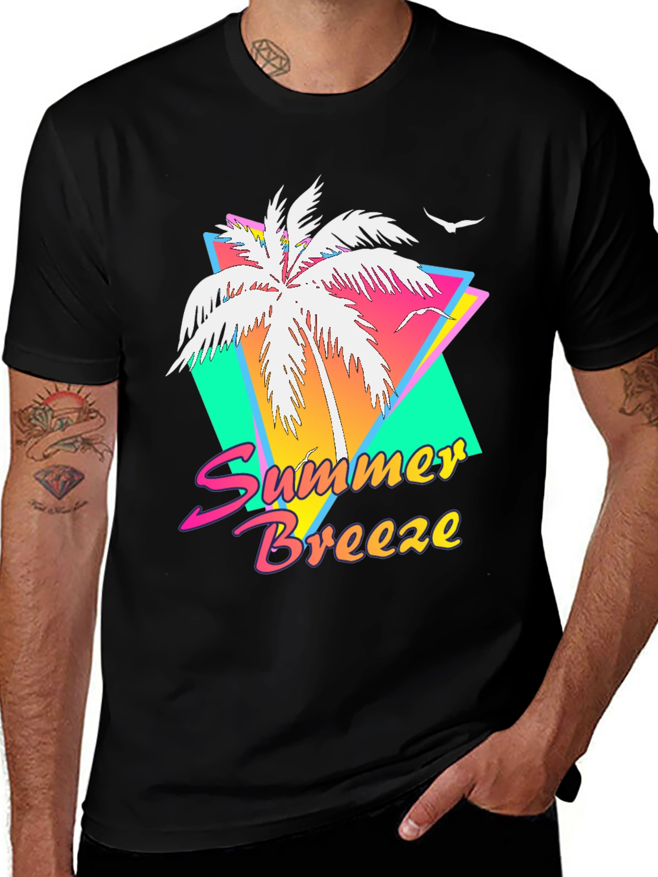 Variant 13 of Summer Breeze Graphic Tee - Retro Palm Tree Design