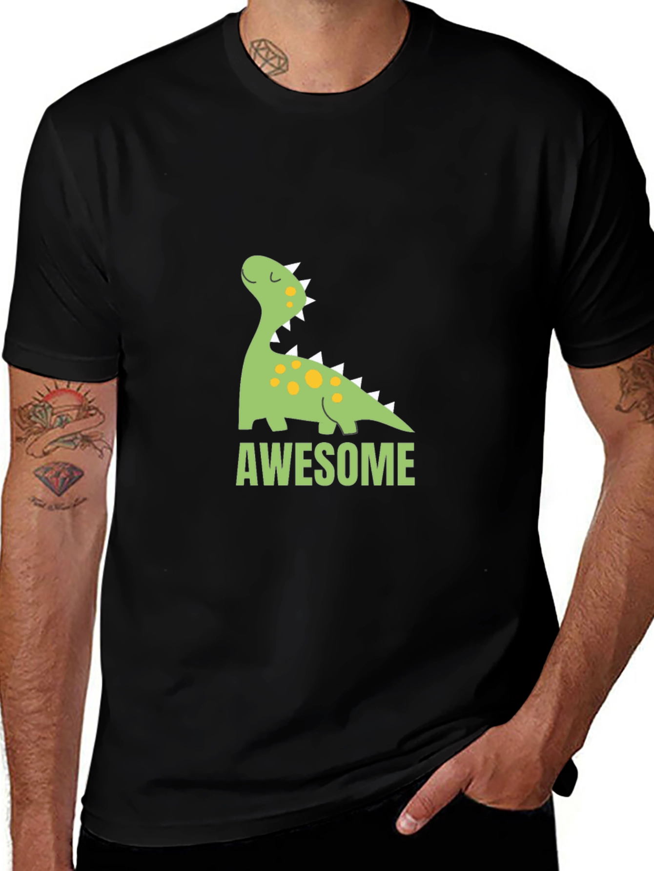 Variant 24 of Awesome Dinosaur Graphic Tee - Black Casual T-Shirt