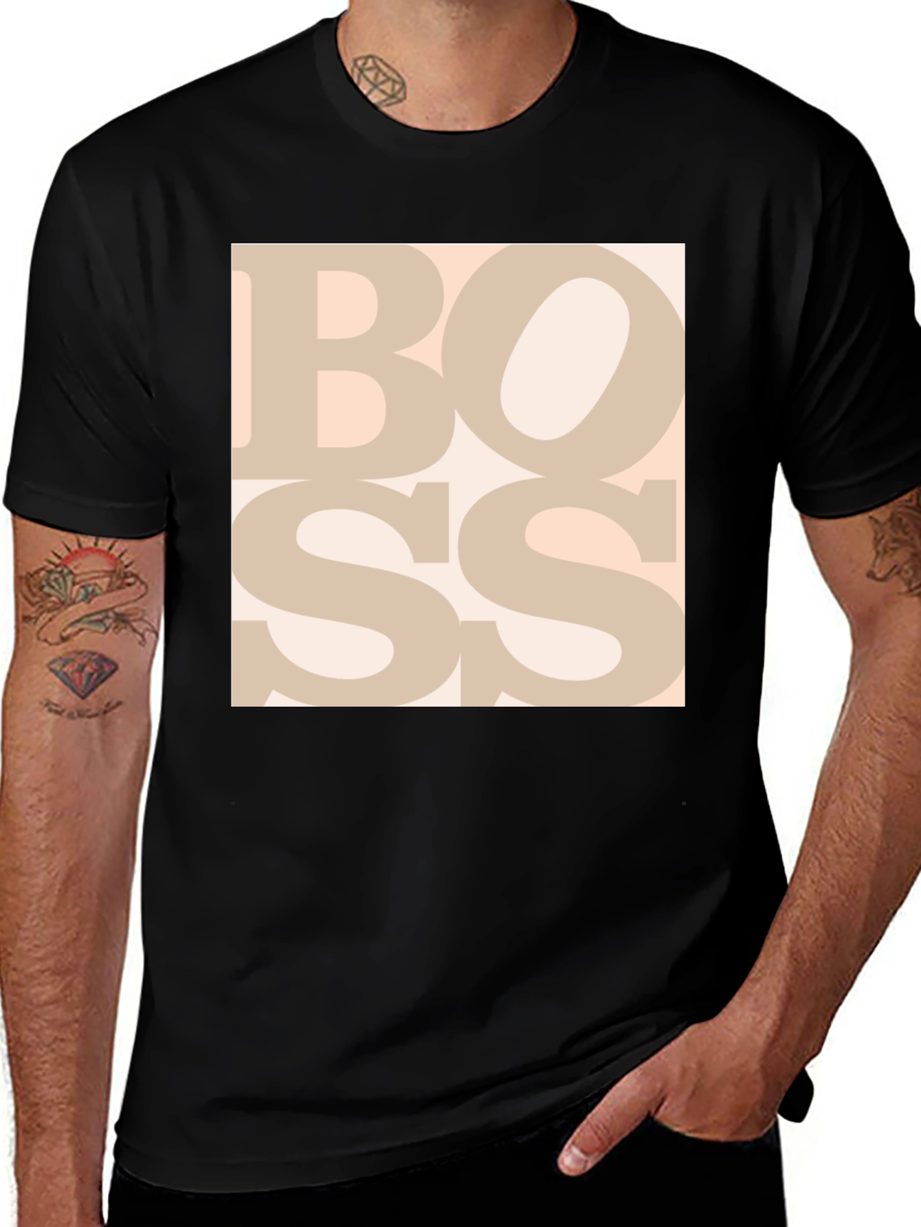 Variant 14 of Bold BOSS Graphic Tee - Black Cotton T-Shirt