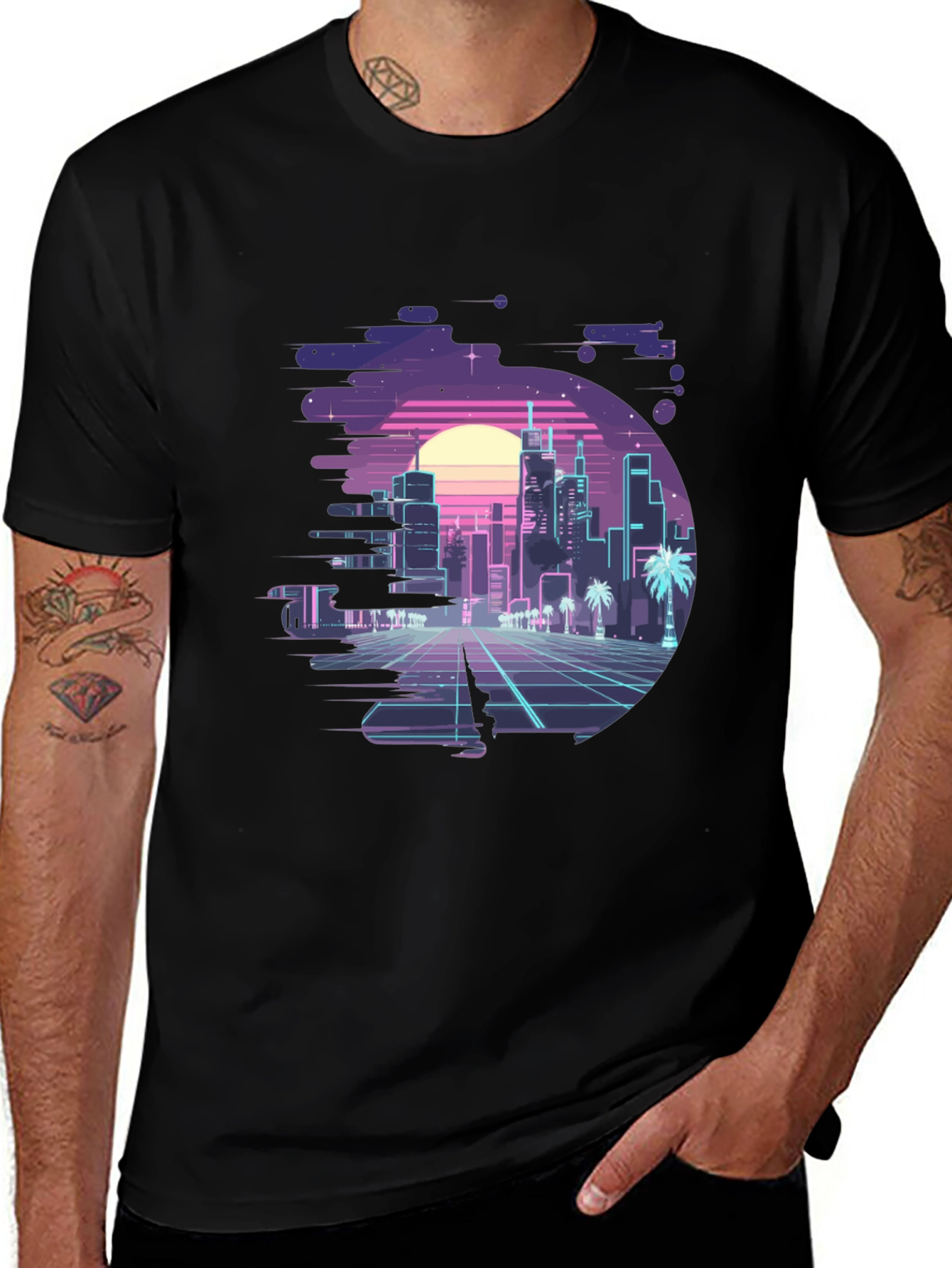 Variant 17 of Retro Cityscape Graphic Tee - Black