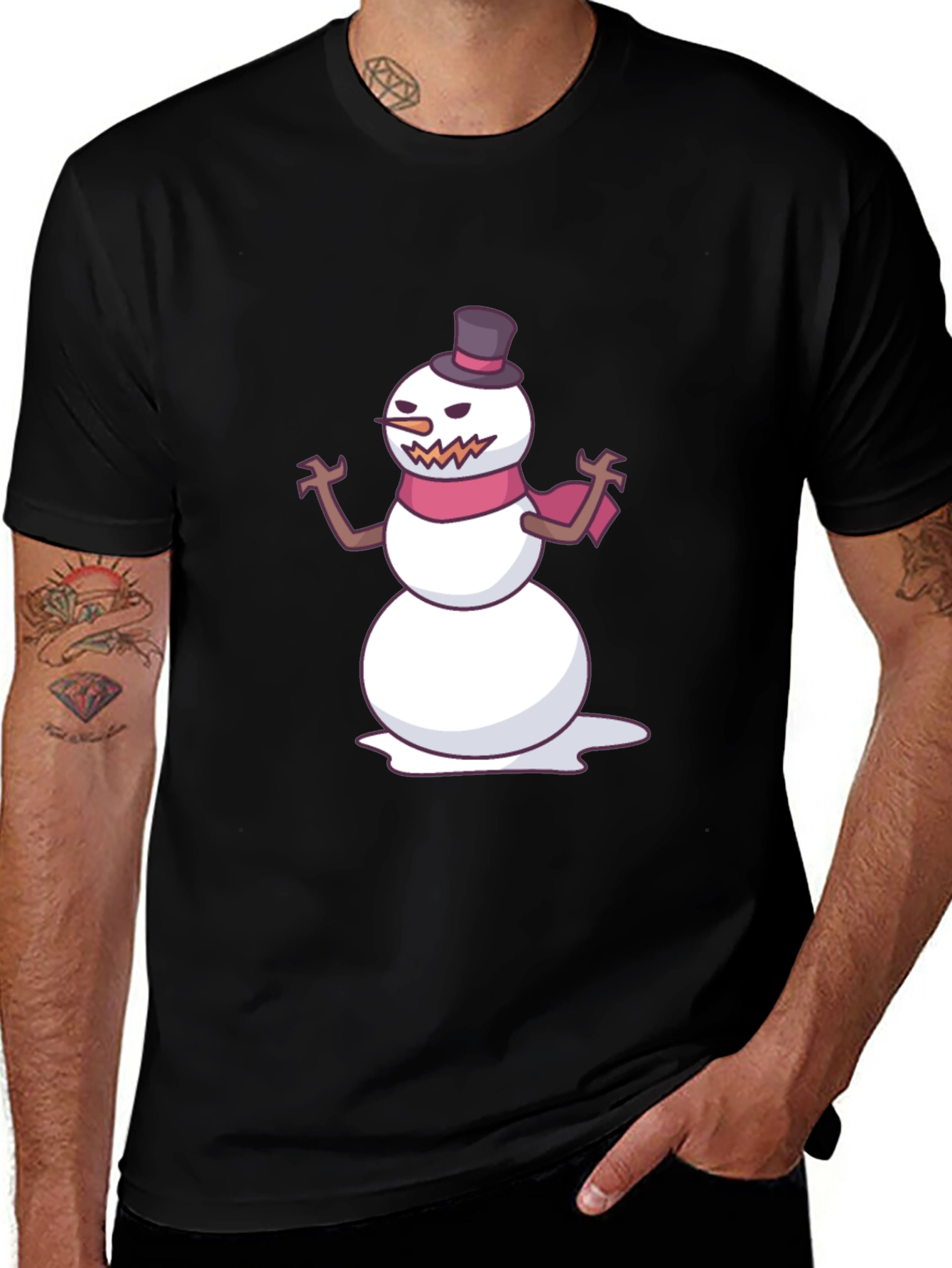 Variant 16 of Men's Black T-Shirt with Evil Snowman Graphic