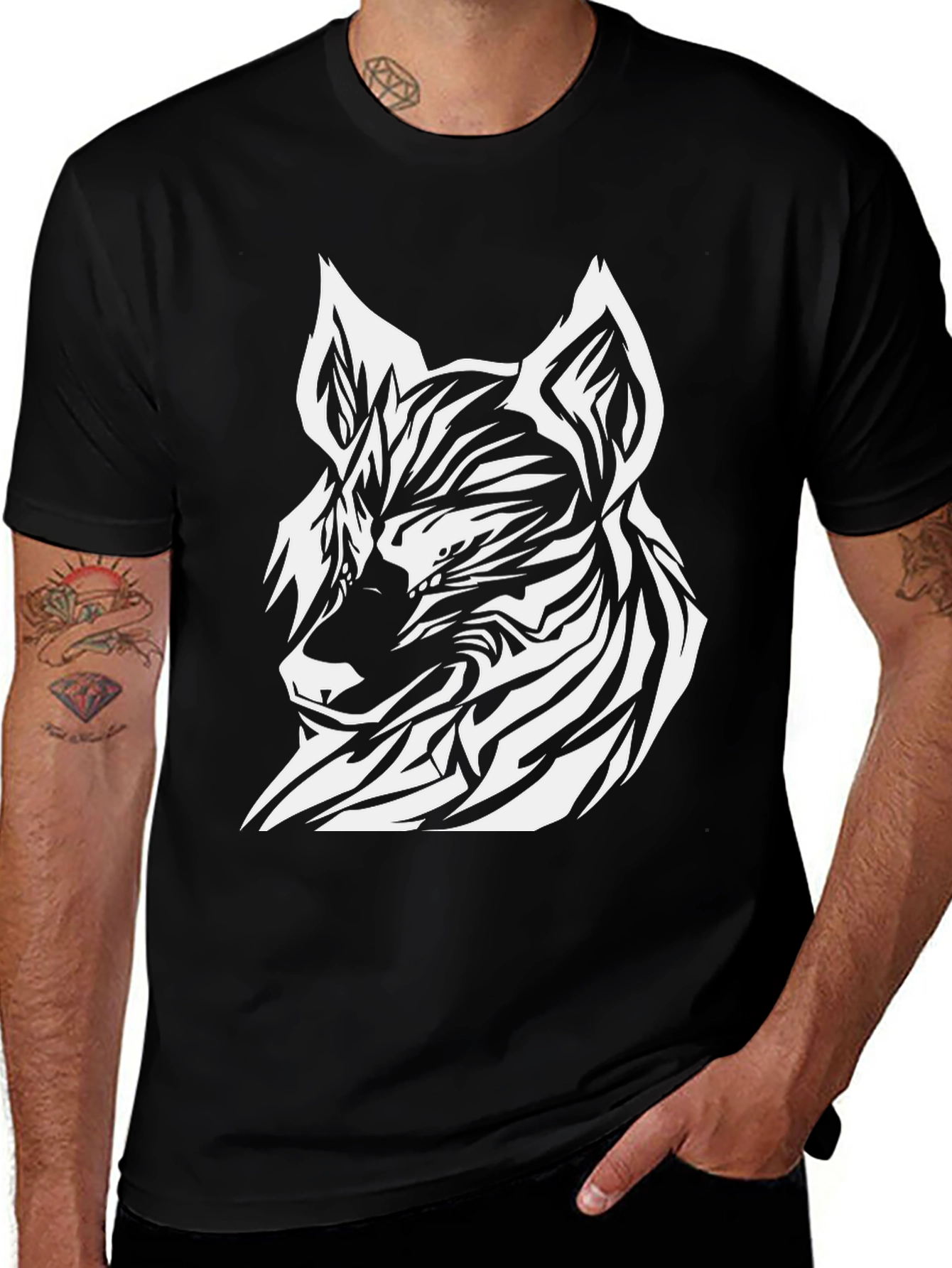Variant 12 of Striking Wolf Graphic Tee - Black Cotton Blend