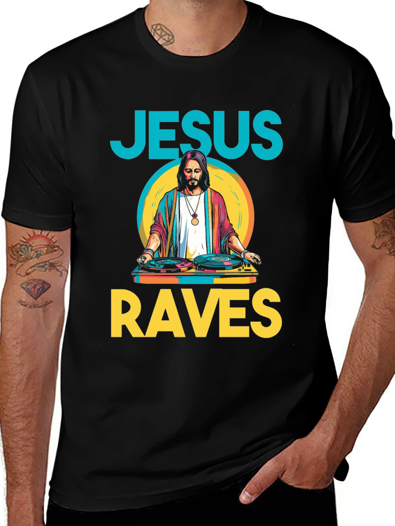 Variant 19 of Jesus Raves Graphic T-Shirt - DJ Graphic Tee