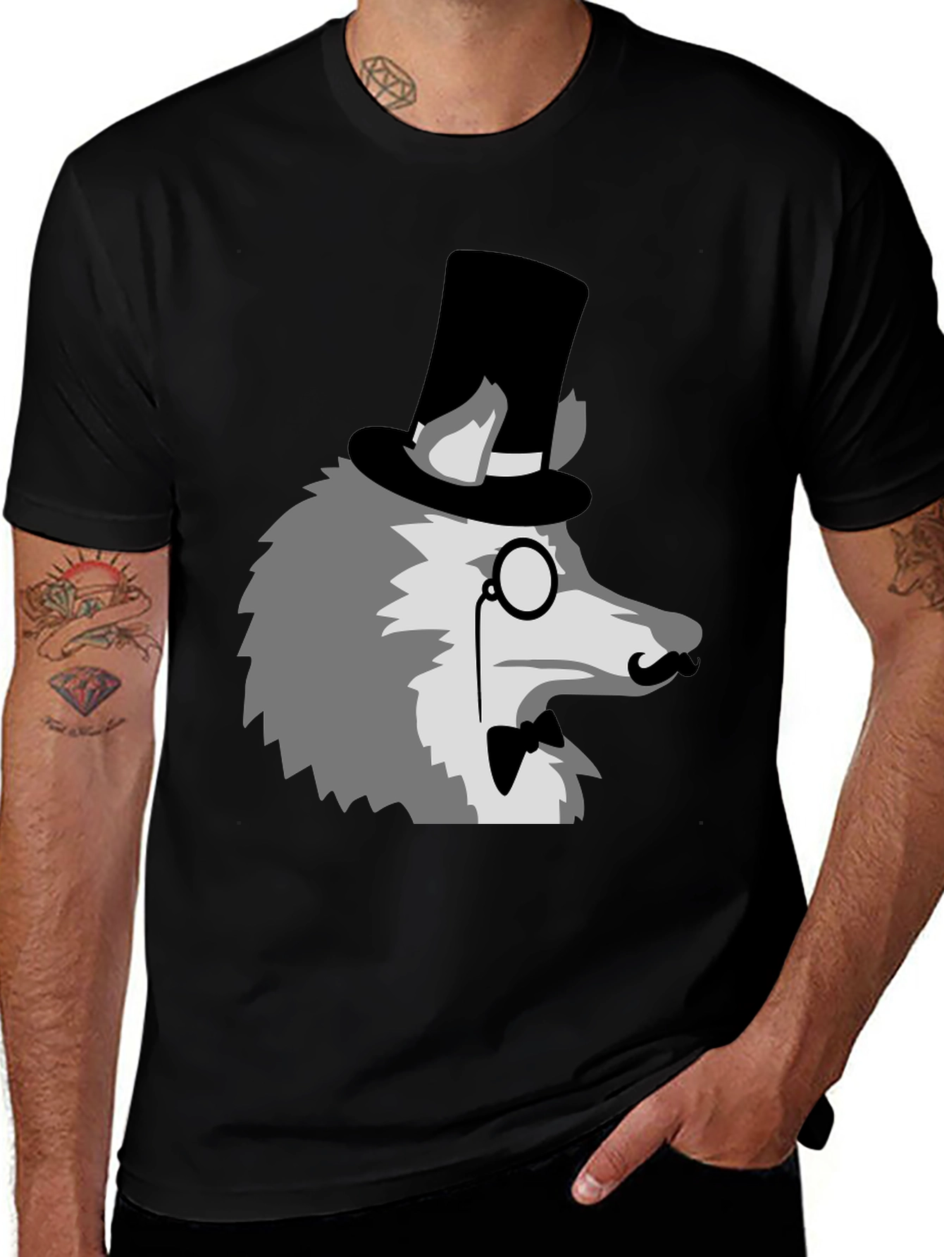 Variant 23 of Gentleman Wolf Graphic Tee - Unique Animal Print Shirt