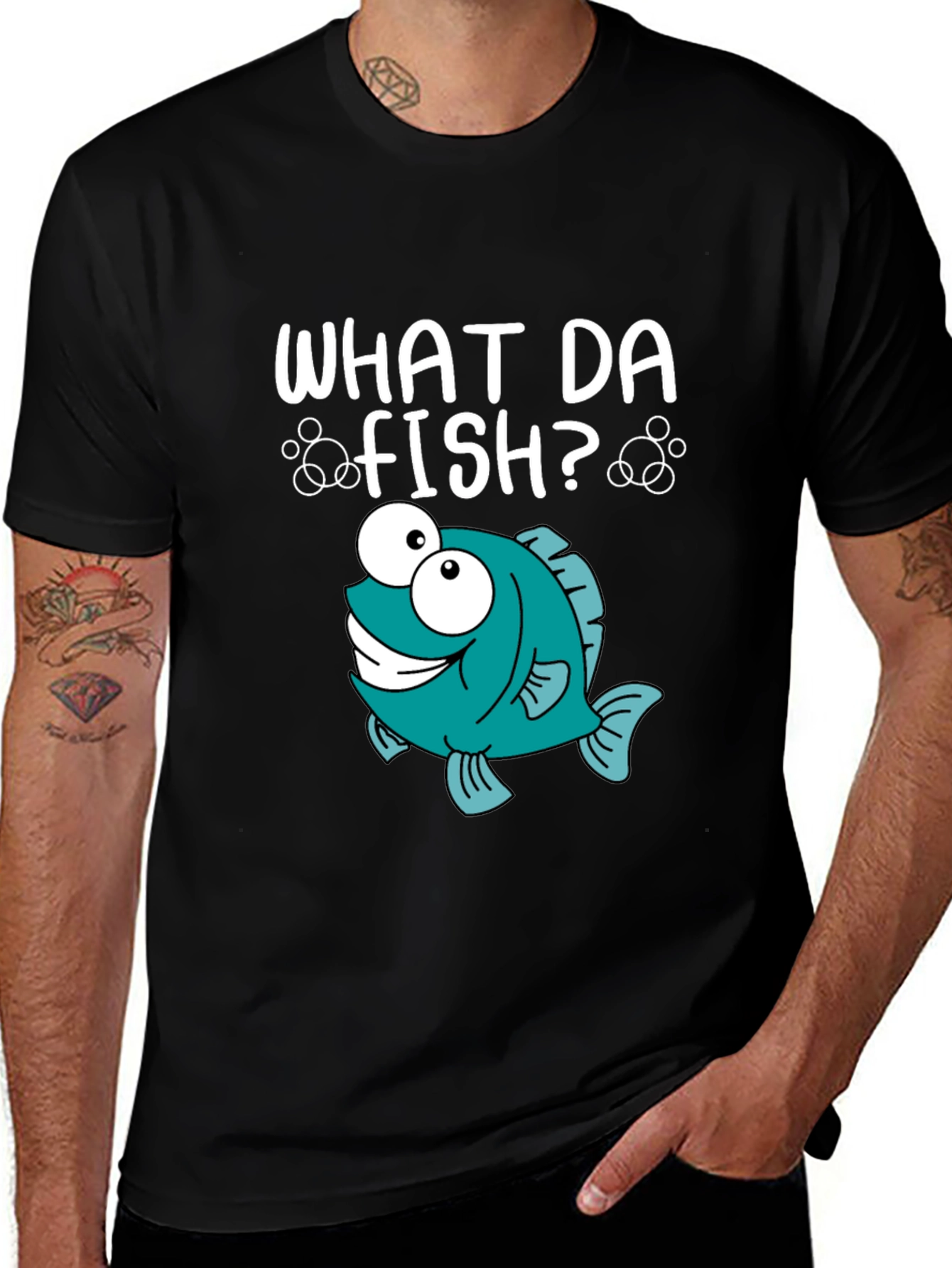 Variant 9 of What Da Fish? Graphic T-Shirt - Funny Cartoon Fish Tee