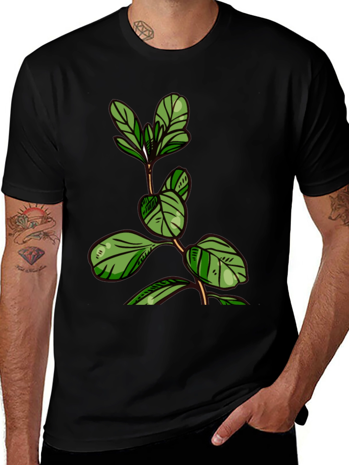 Botanical Print Black T-Shirt