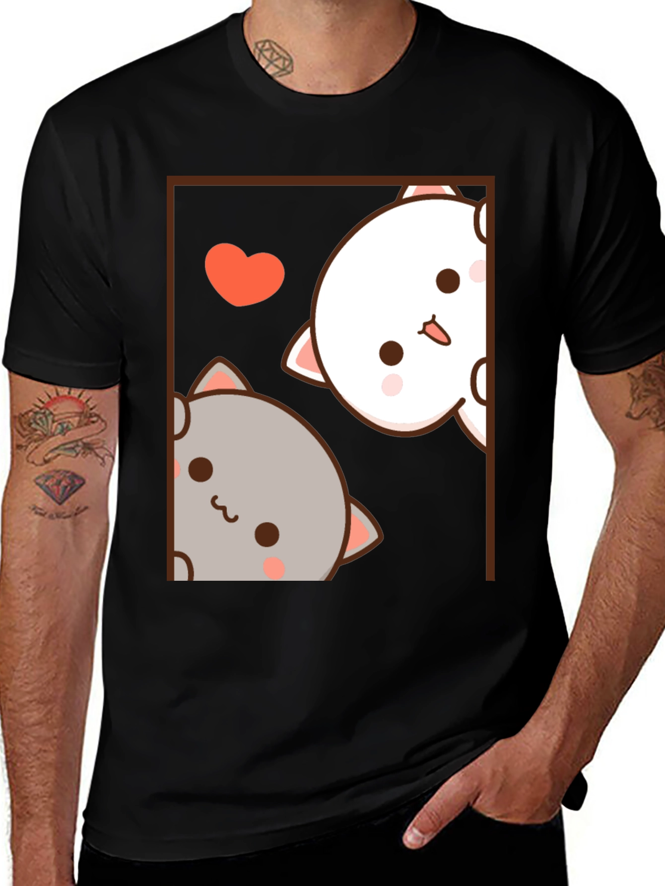 Variant 6 of Cute Cats Graphic T-Shirt - Black