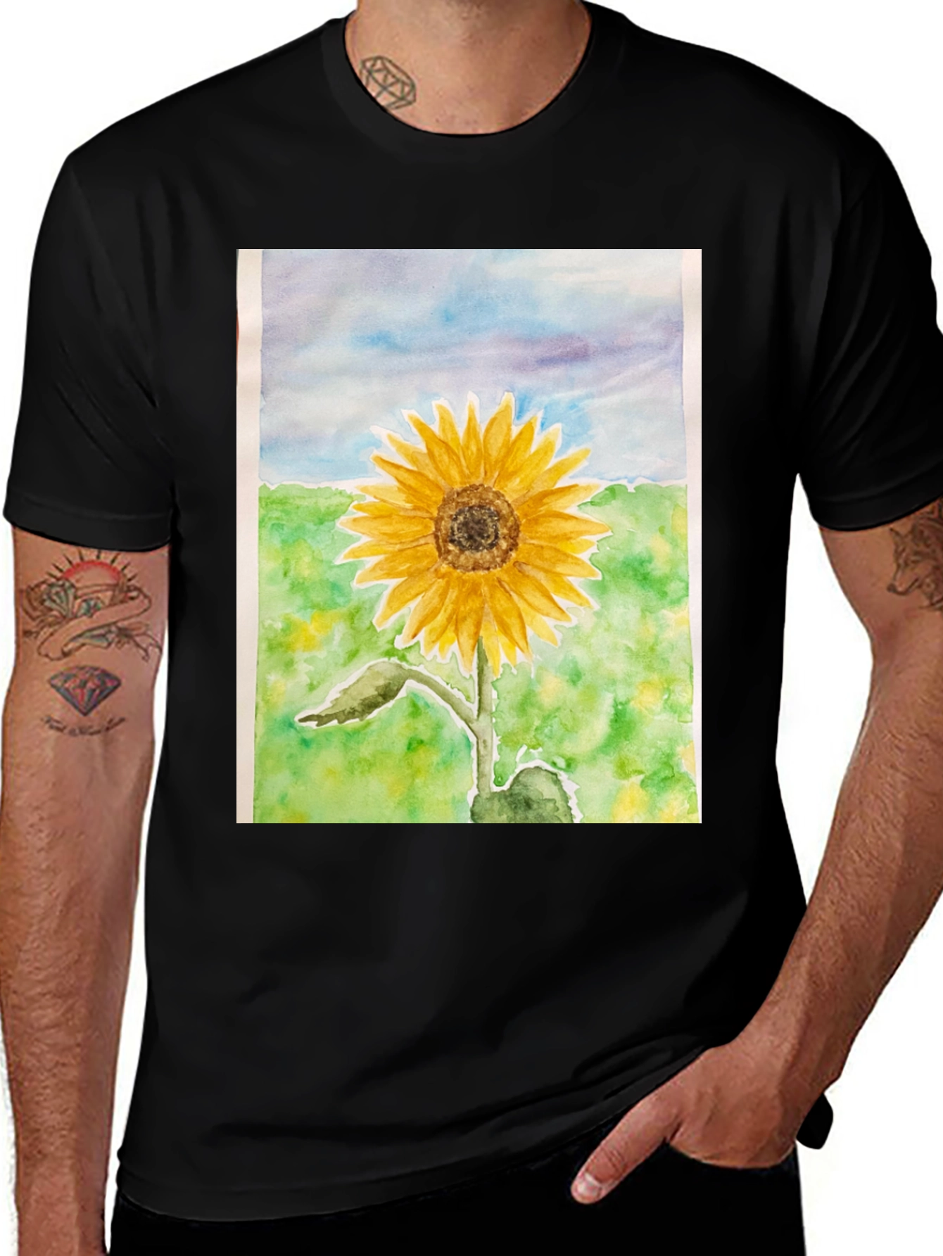 Variant 6 of Sunflower Watercolor Graphic Tee - Black