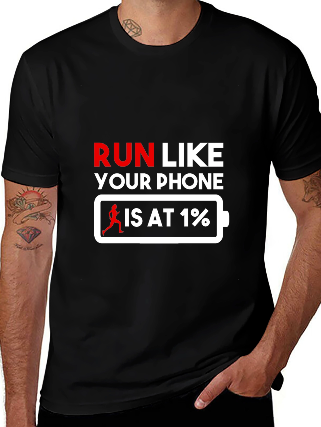 Black Run Like Your Phone is at 1% T-Shirt main image