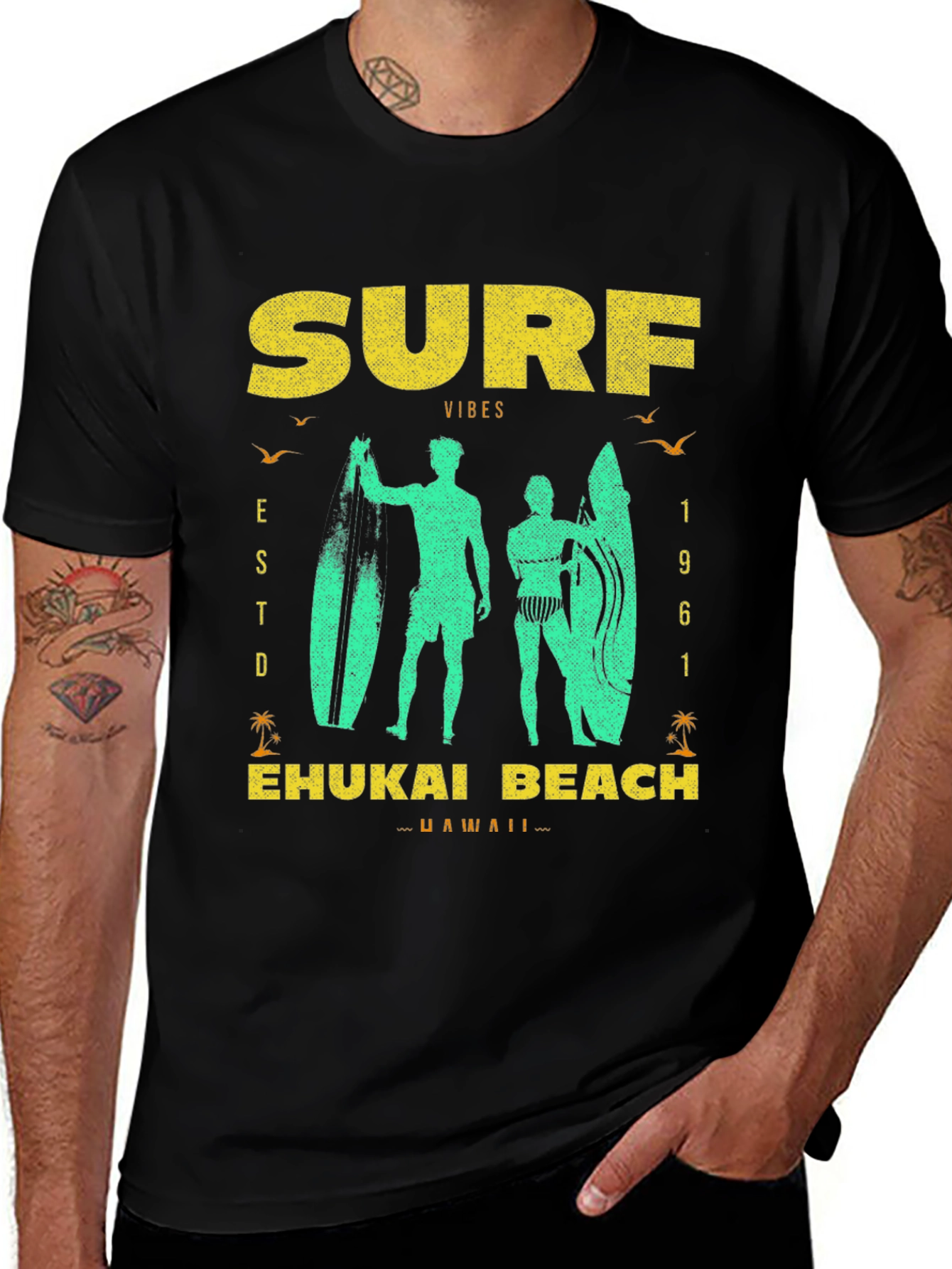 Black Surf Vibes T-Shirt | Ehukai Beach Hawaii main image