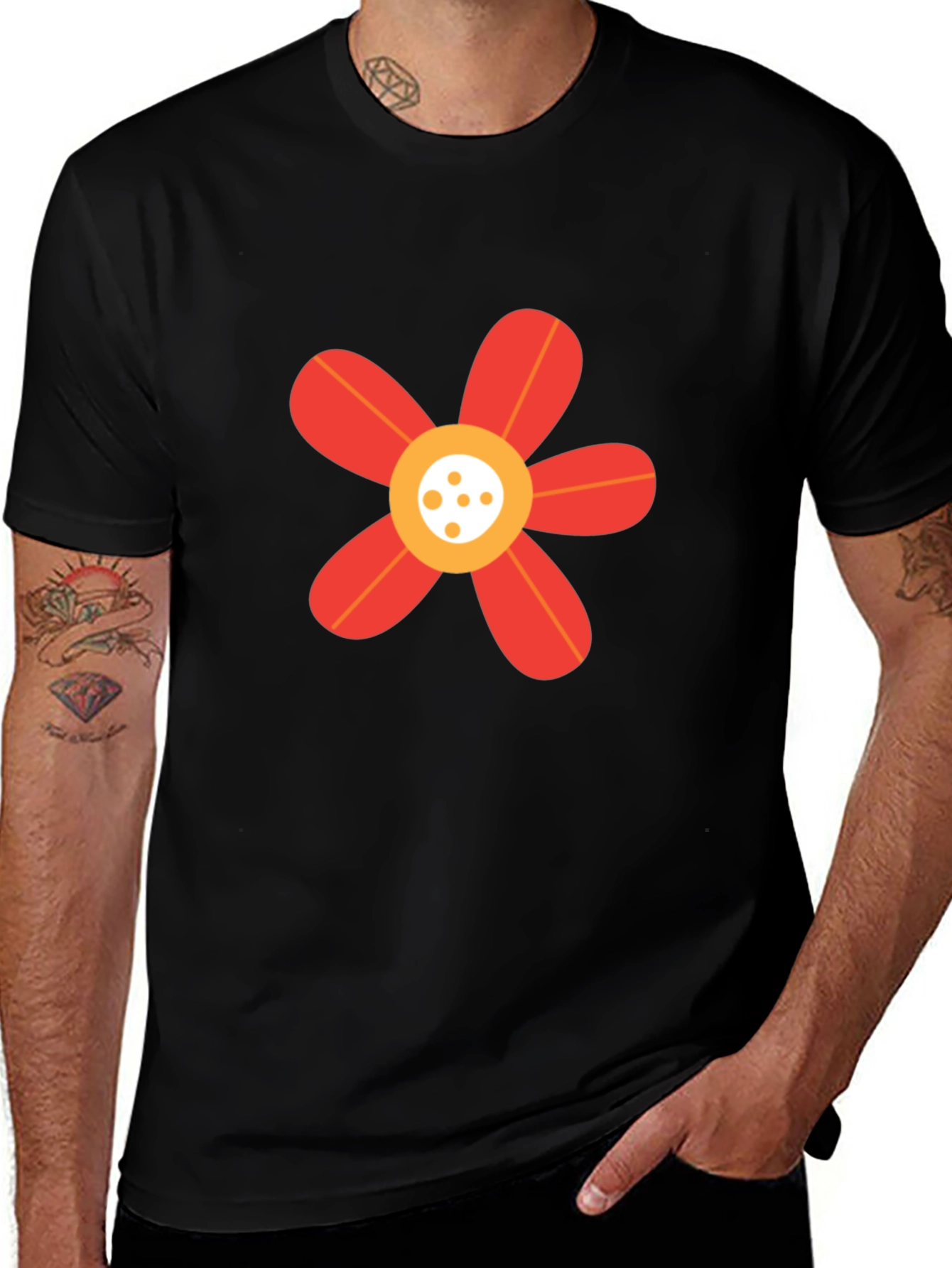 Variant 25 of Black T-Shirt with Red Flower Graphic