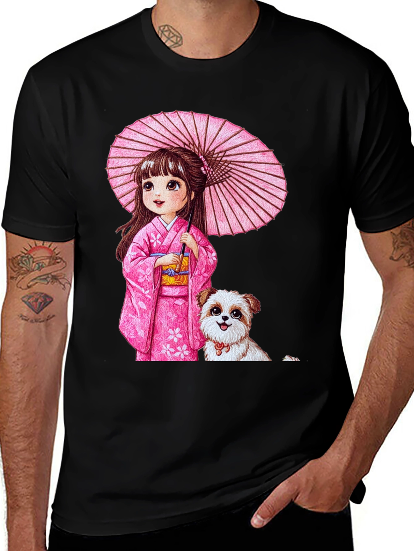 Variant 8 of Cute Girl with Dog Graphic Tee - Trendy Style