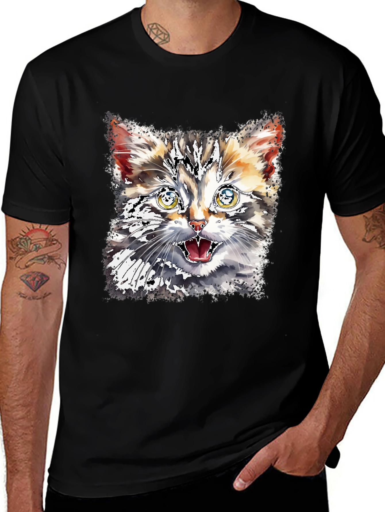 Variant 17 of Crazy Cat Graphic Tee - Black Unisex T-Shirt