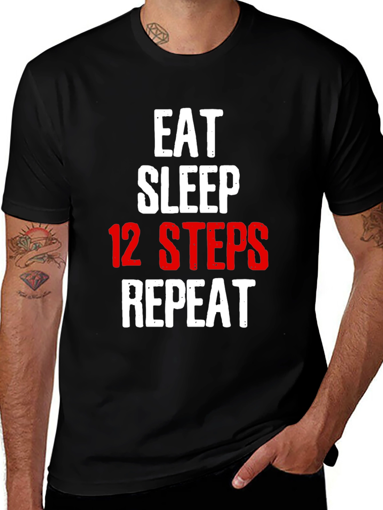 Variant 18 of Eat Sleep 12 Steps Repeat Black T-Shirt