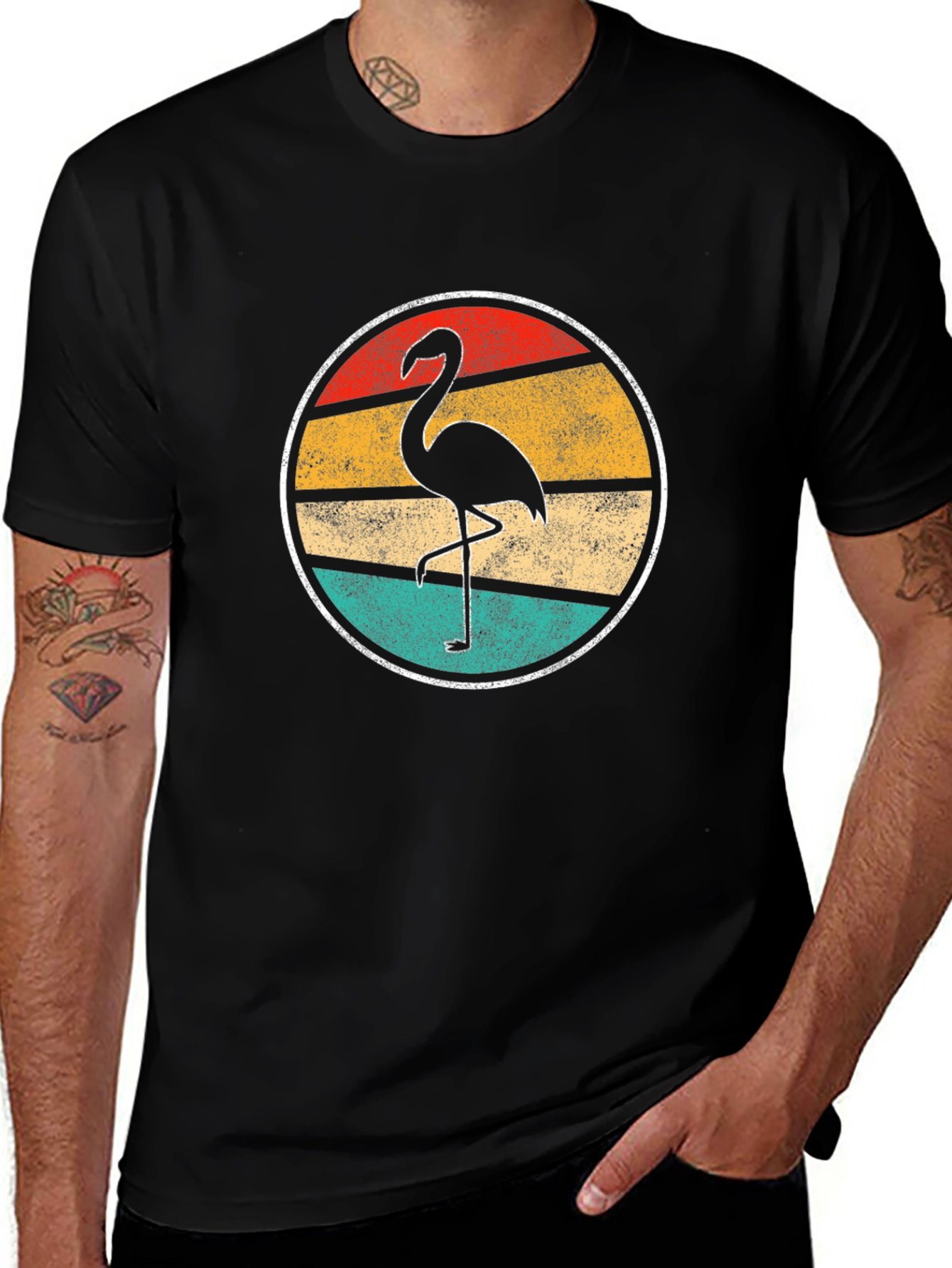 Variant 10 of Retro Flamingo Graphic Tee - Men's Black T-Shirt