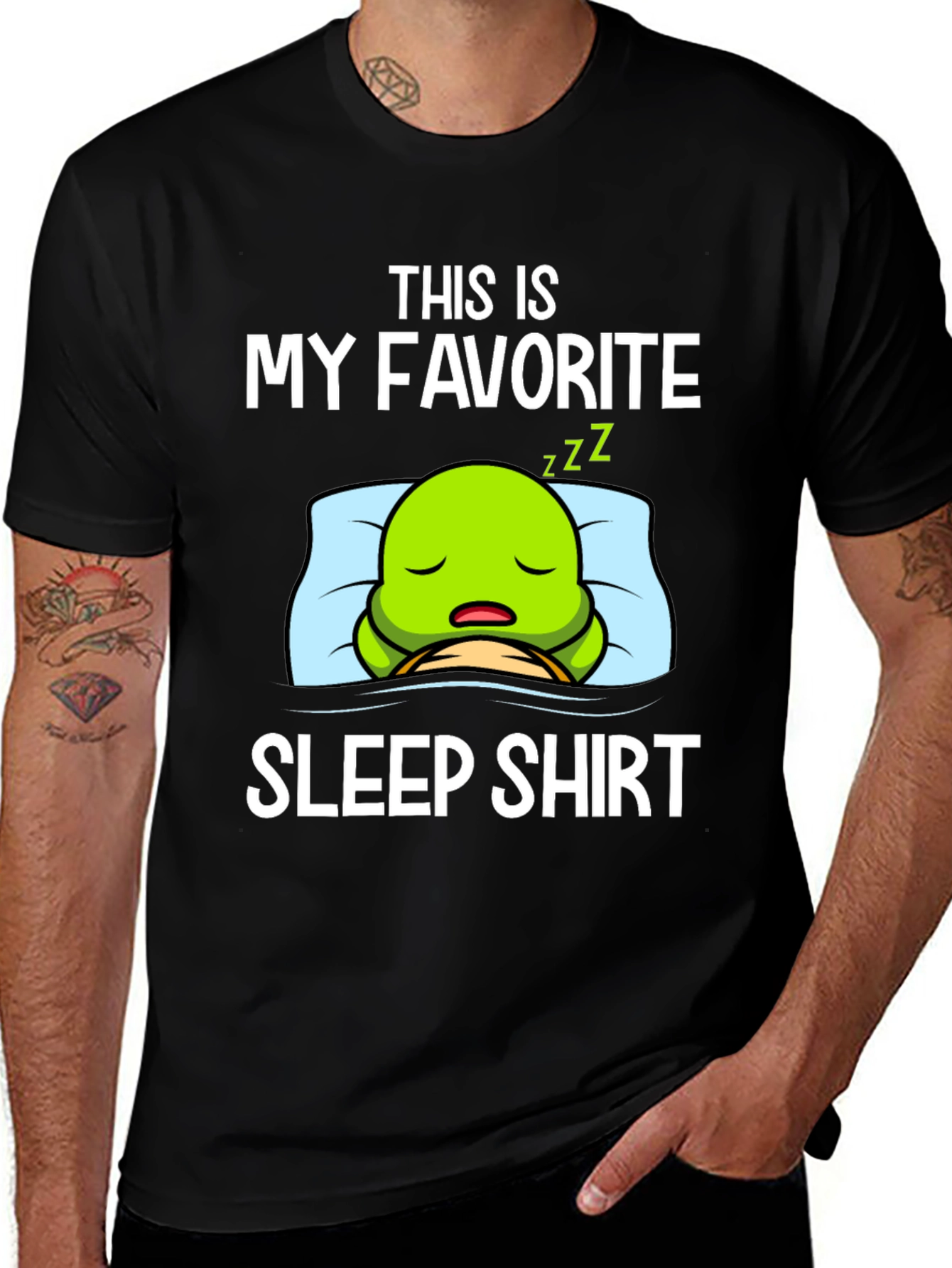 Variant 17 of Funny Sleep Shirt with Sleeping Turtle Graphic
