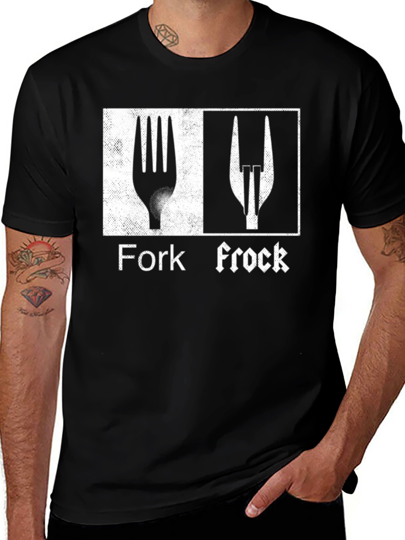 Variant 18 of Fork Frock Graphic Tee - Humorous Black Cotton T-Shirt