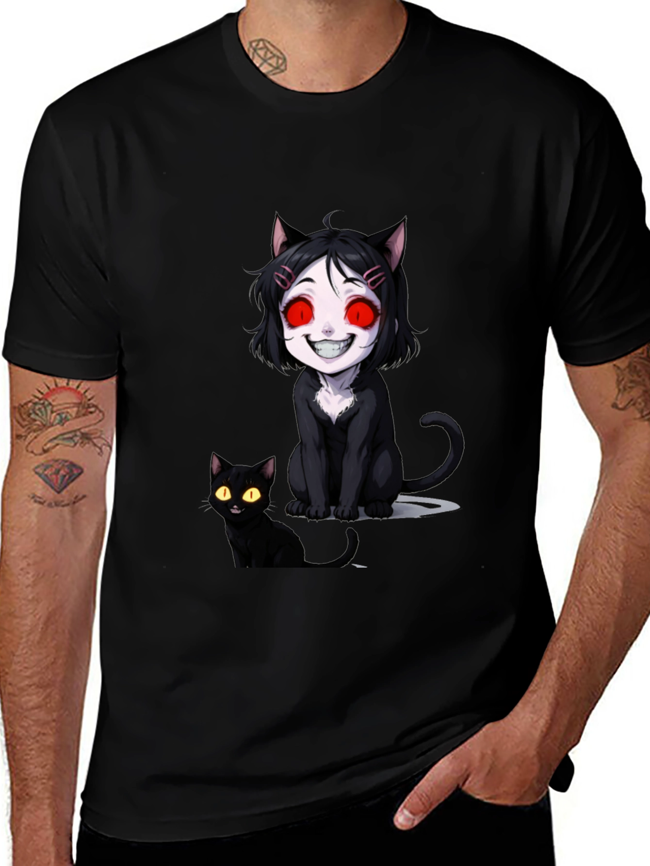 Creepy Cute Cat T-Shirt - Black
