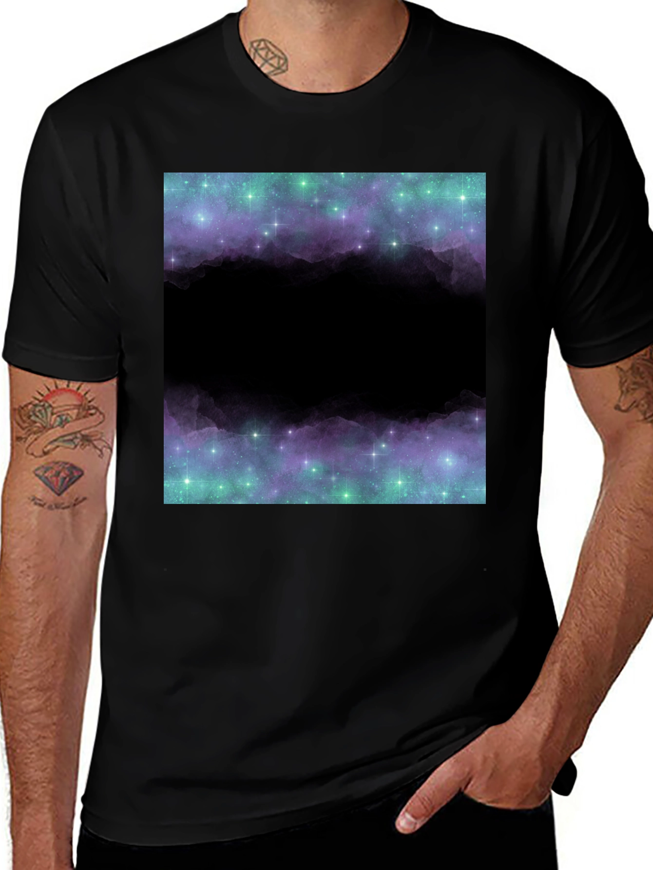 Variant 20 of Galaxy Print T-Shirt - Men's Black Tee