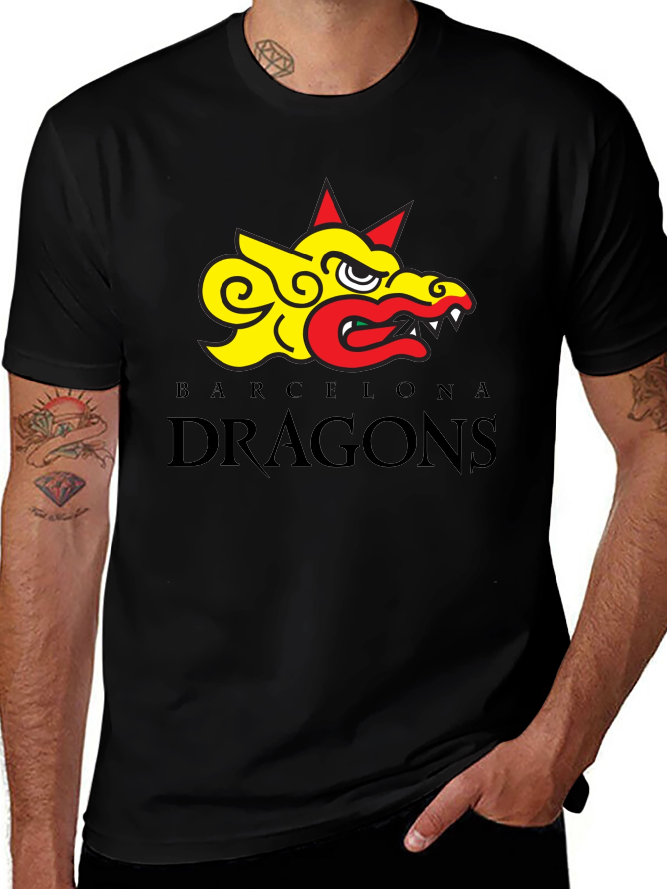 Barcelona Dragons Graphic Tee - Black Cotton T-Shirt