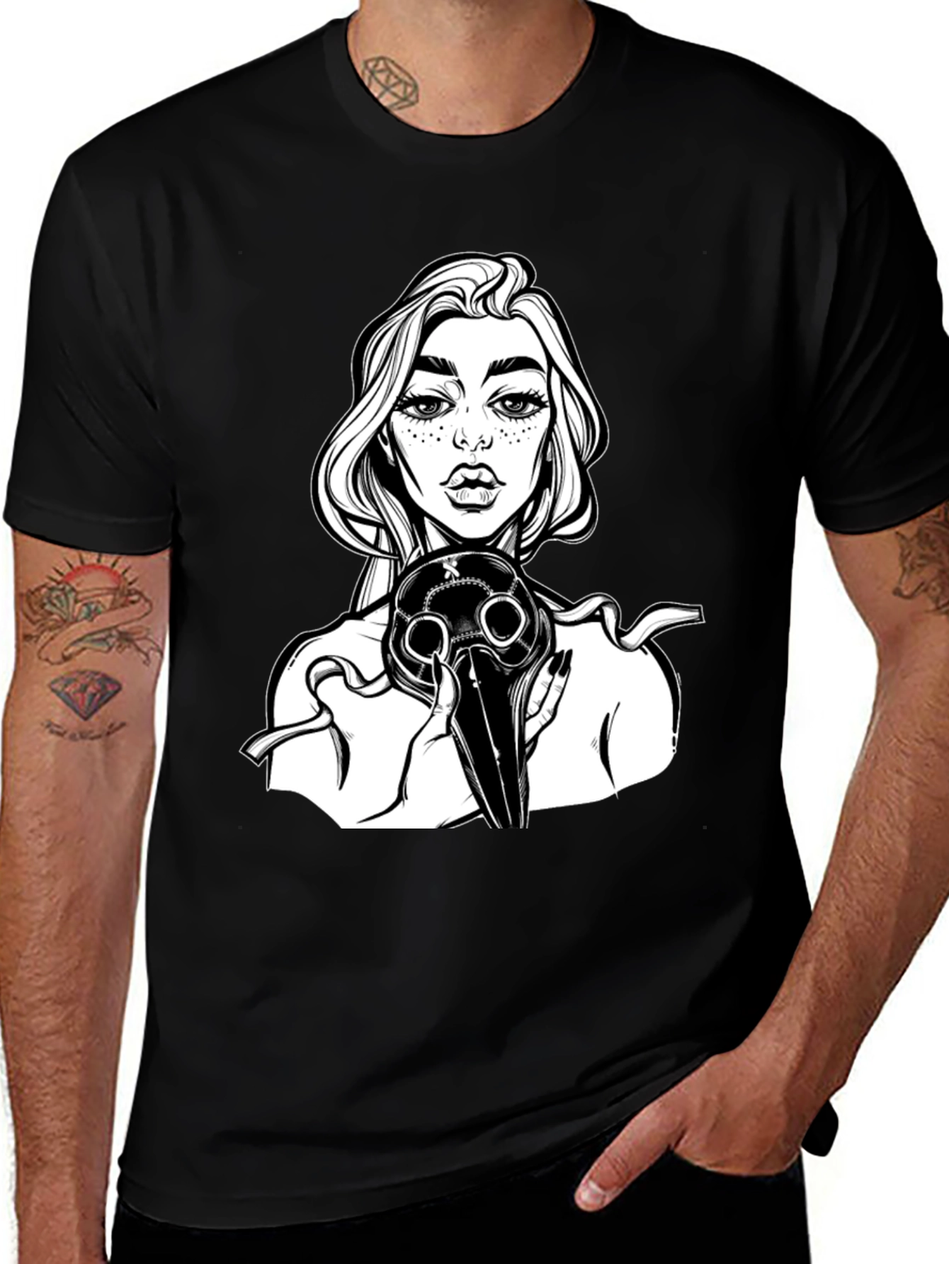 Variant 18 of Gothic Plague Doctor Graphic Tee - Black