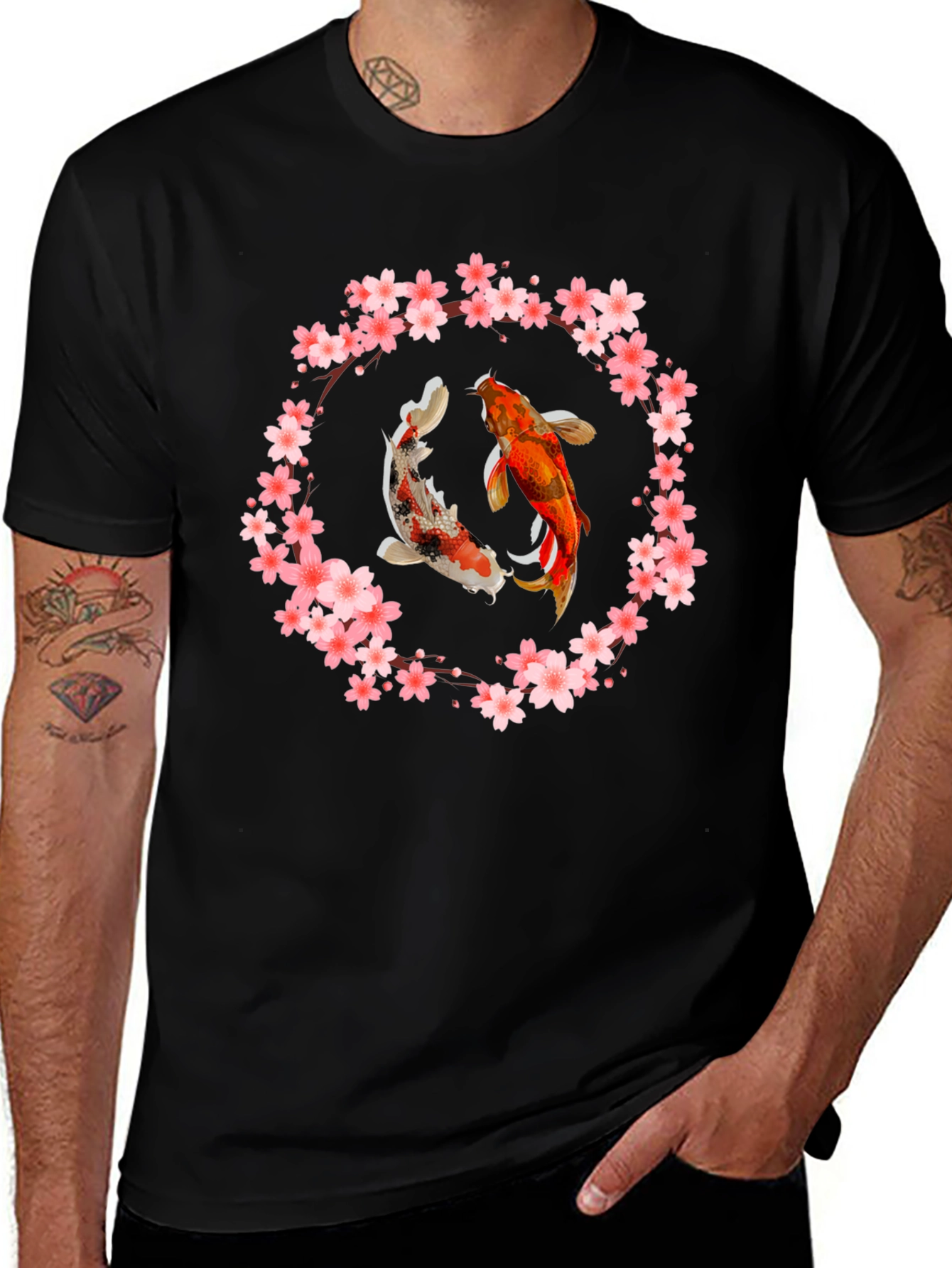 Variant 11 of Koi Fish Cherry Blossom Graphic T-Shirt