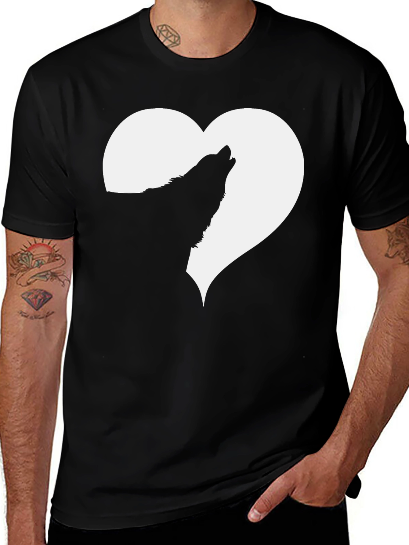 Variant 30 of Wolf Howling in Heart T-Shirt