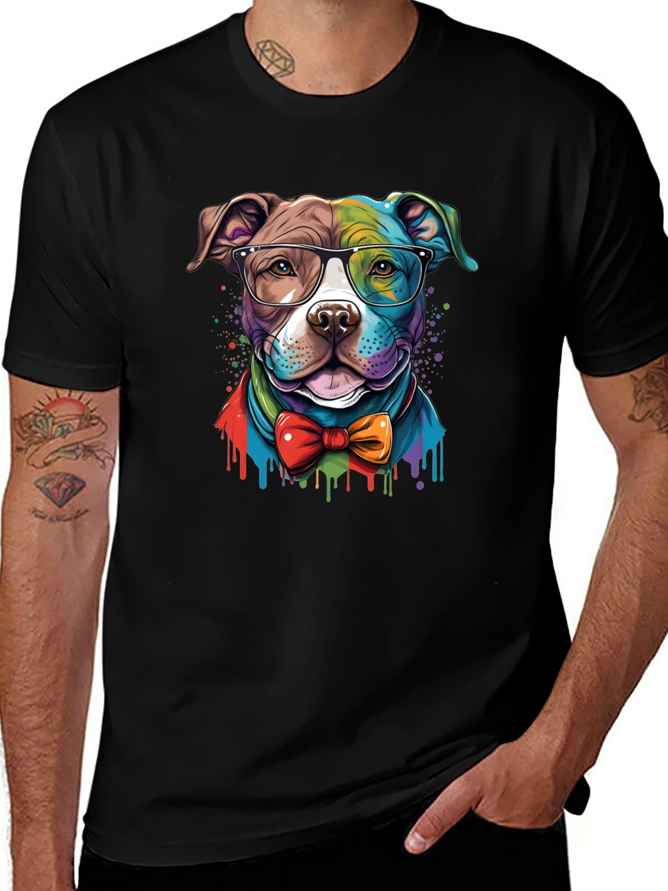 Variant 17 of Dog with Glasses Graphic Tee - Black