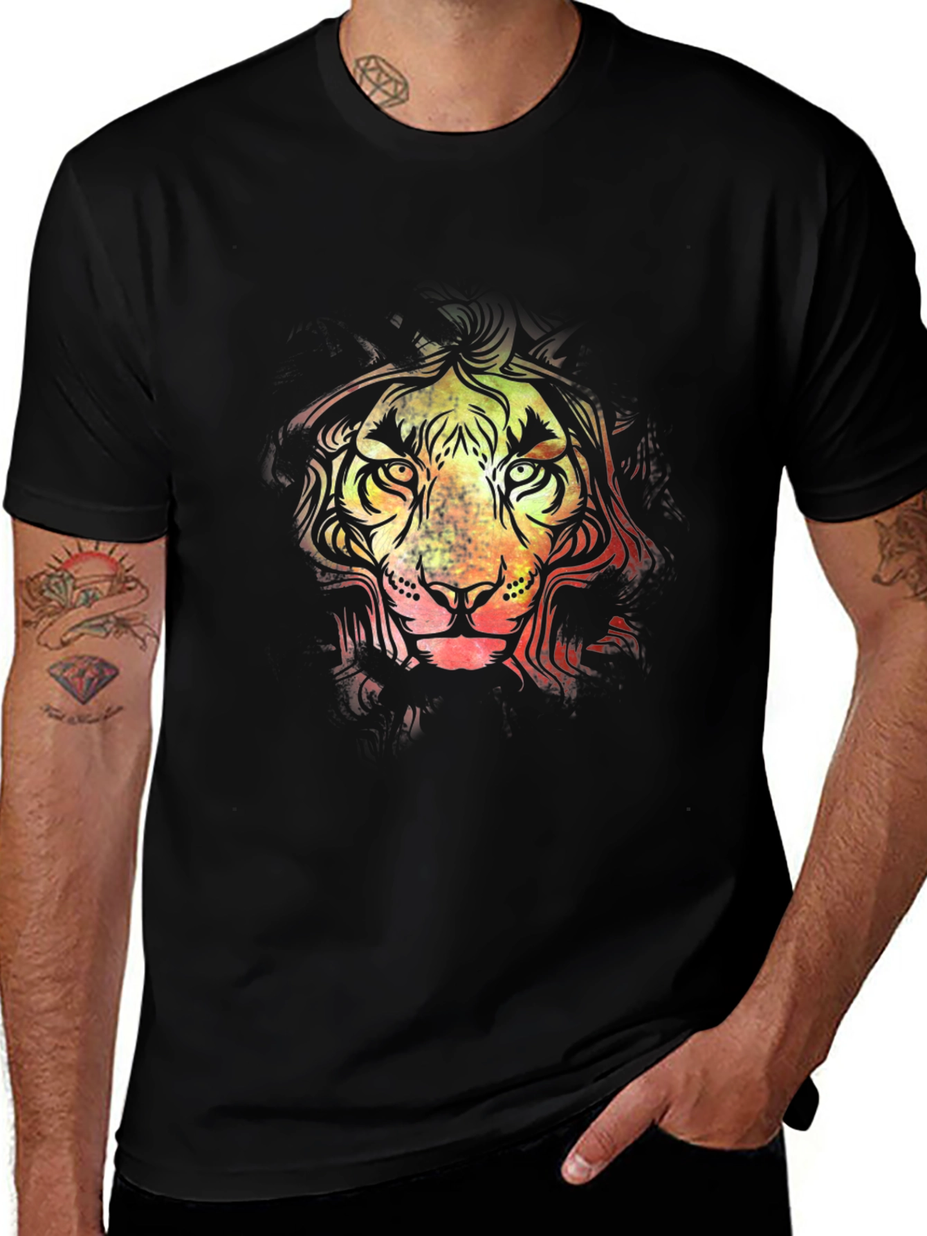 Variant 10 of Rasta Lion Graphic Tee - Black