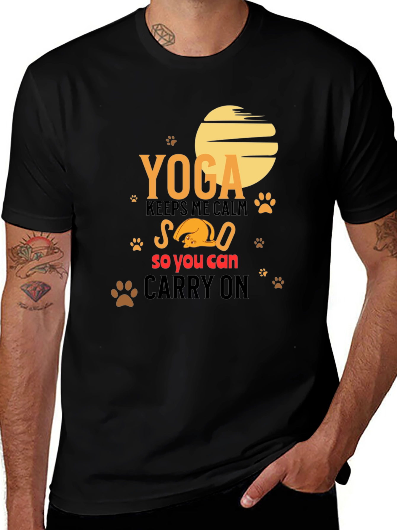 Variant 4 of Yoga Cat Lover T-Shirt - Carry On Calm Tee