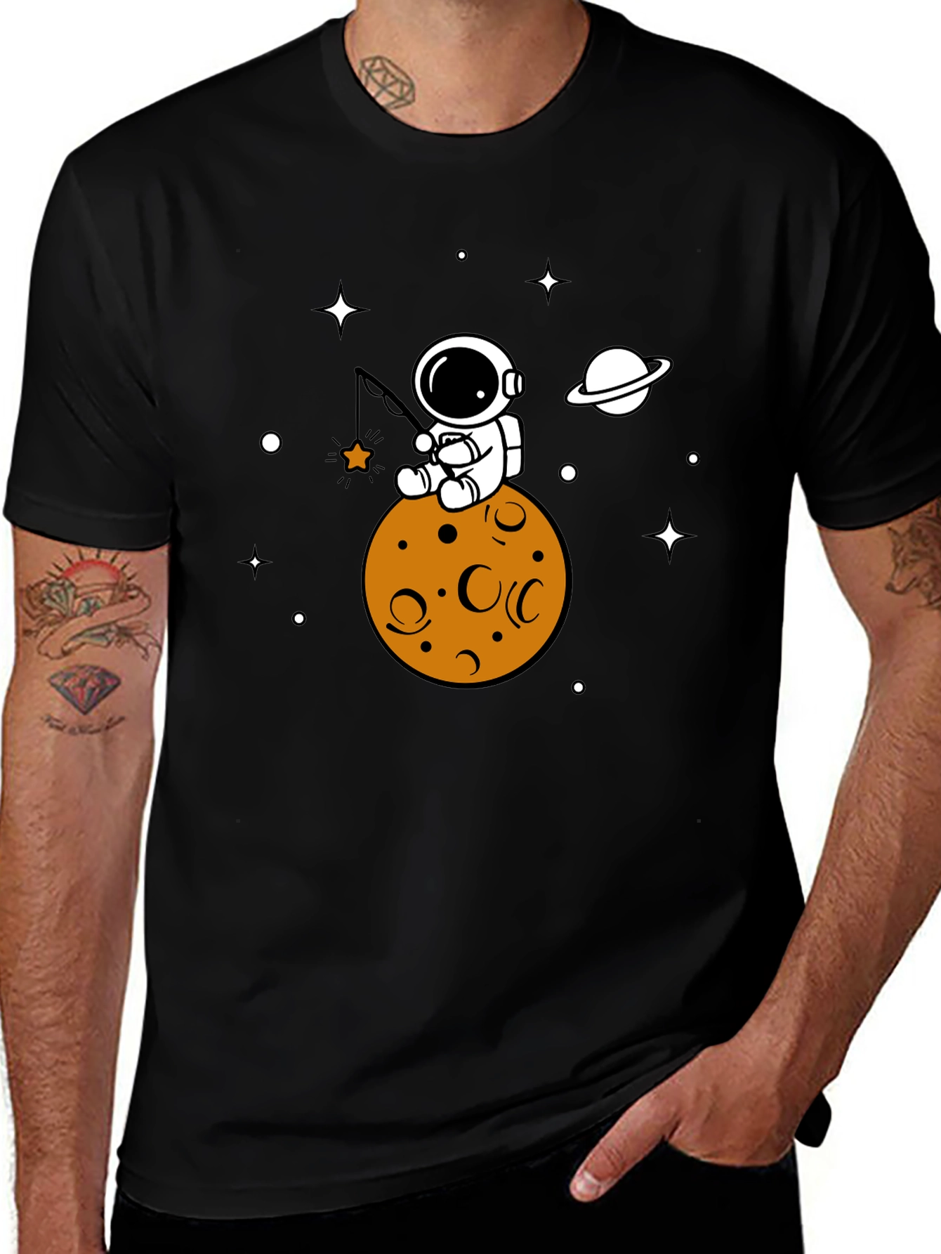 Variant 15 of Astronaut Fishing Star T-Shirt - Space Graphic Tee