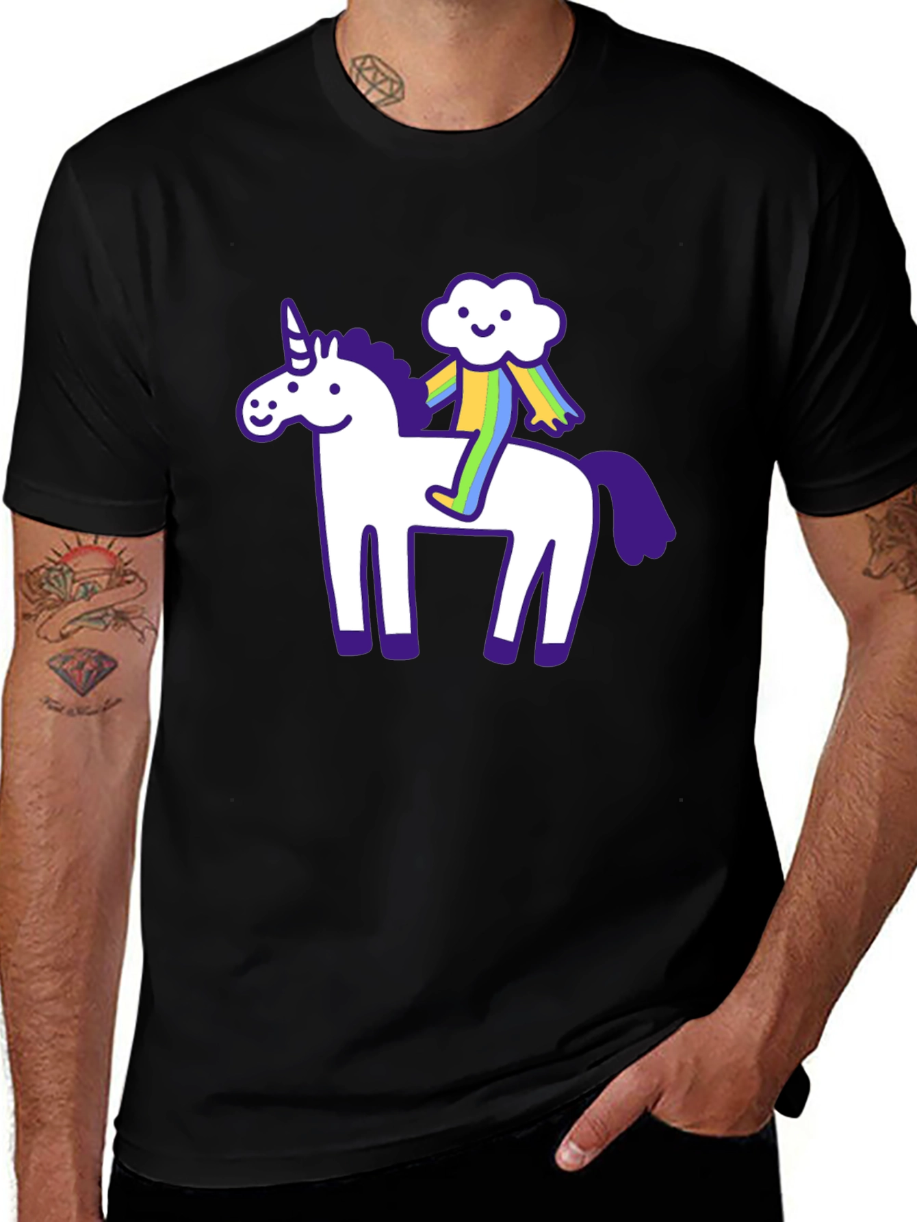 Variant 27 of Unicorn & Rainbow Cloud Graphic Tee - Black