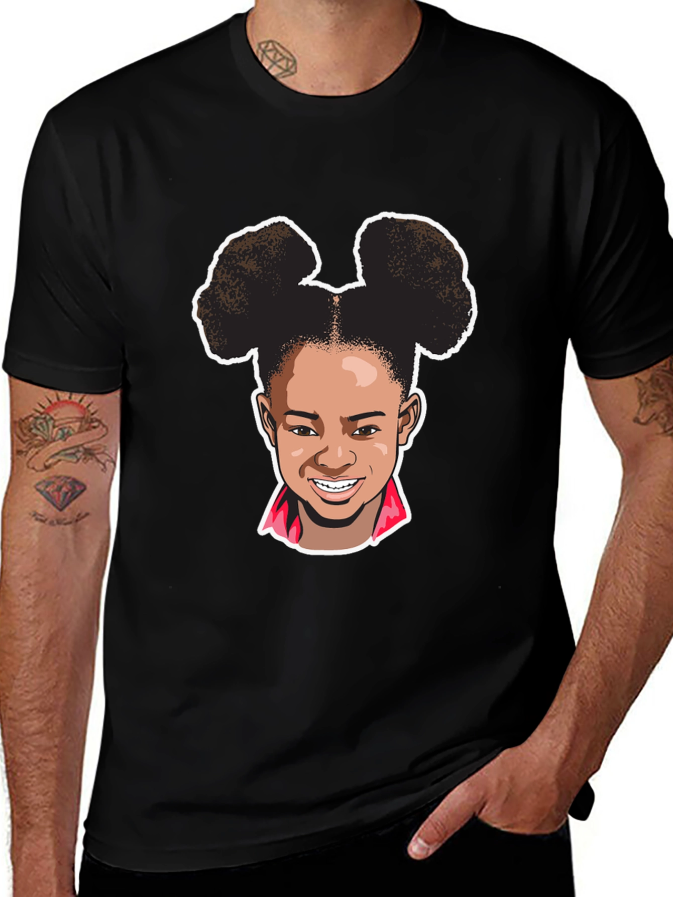 Variant 23 of Cartoon Girl Graphic Tee - Black Cotton T-Shirt