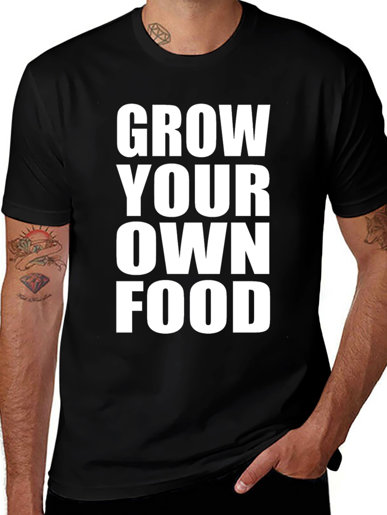 Variant 7 of Grow Your Own Food Graphic T-Shirt - Black Cotton Tee