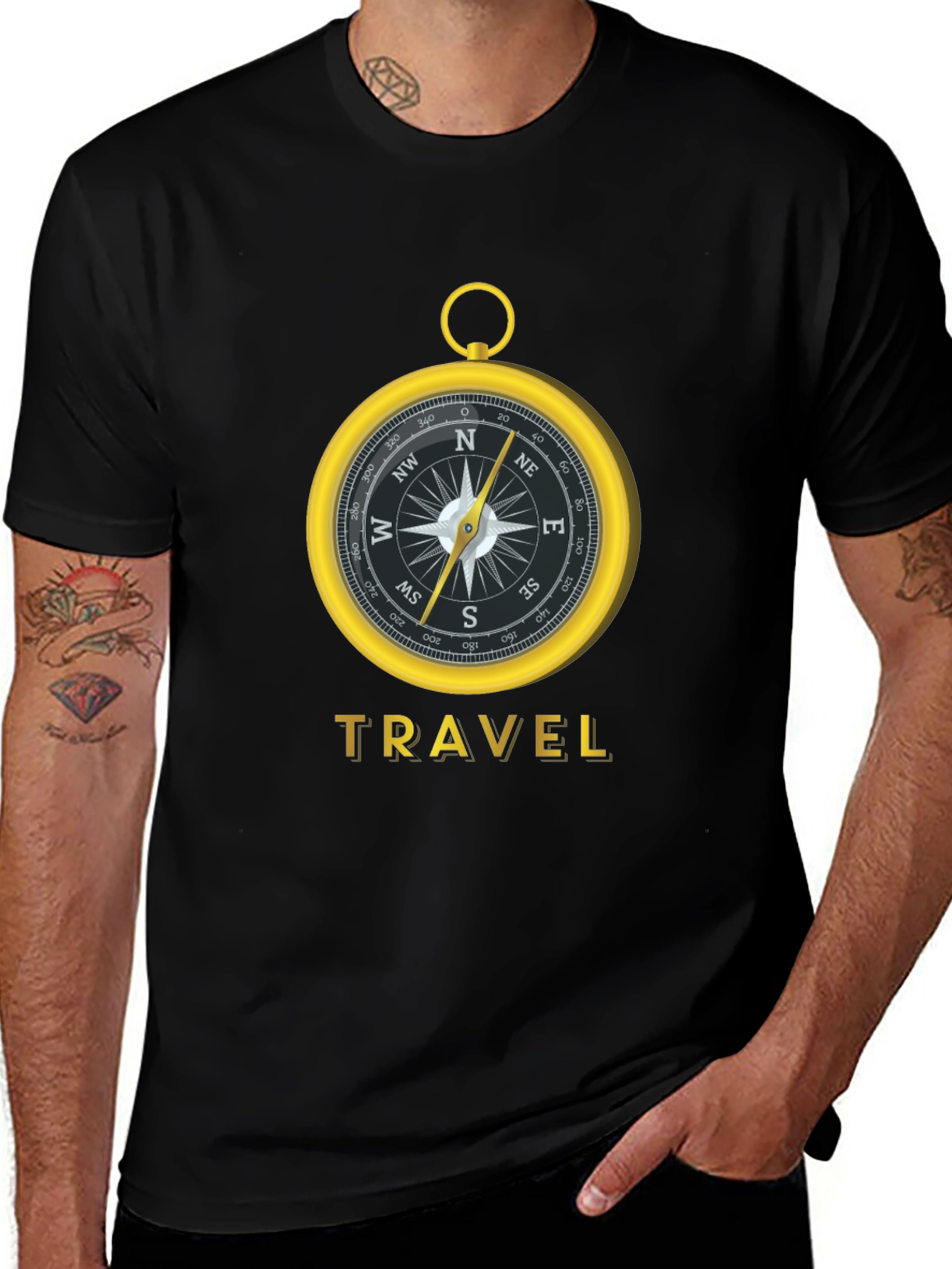 Variant 8 of Travel Compass Graphic Tee - Black