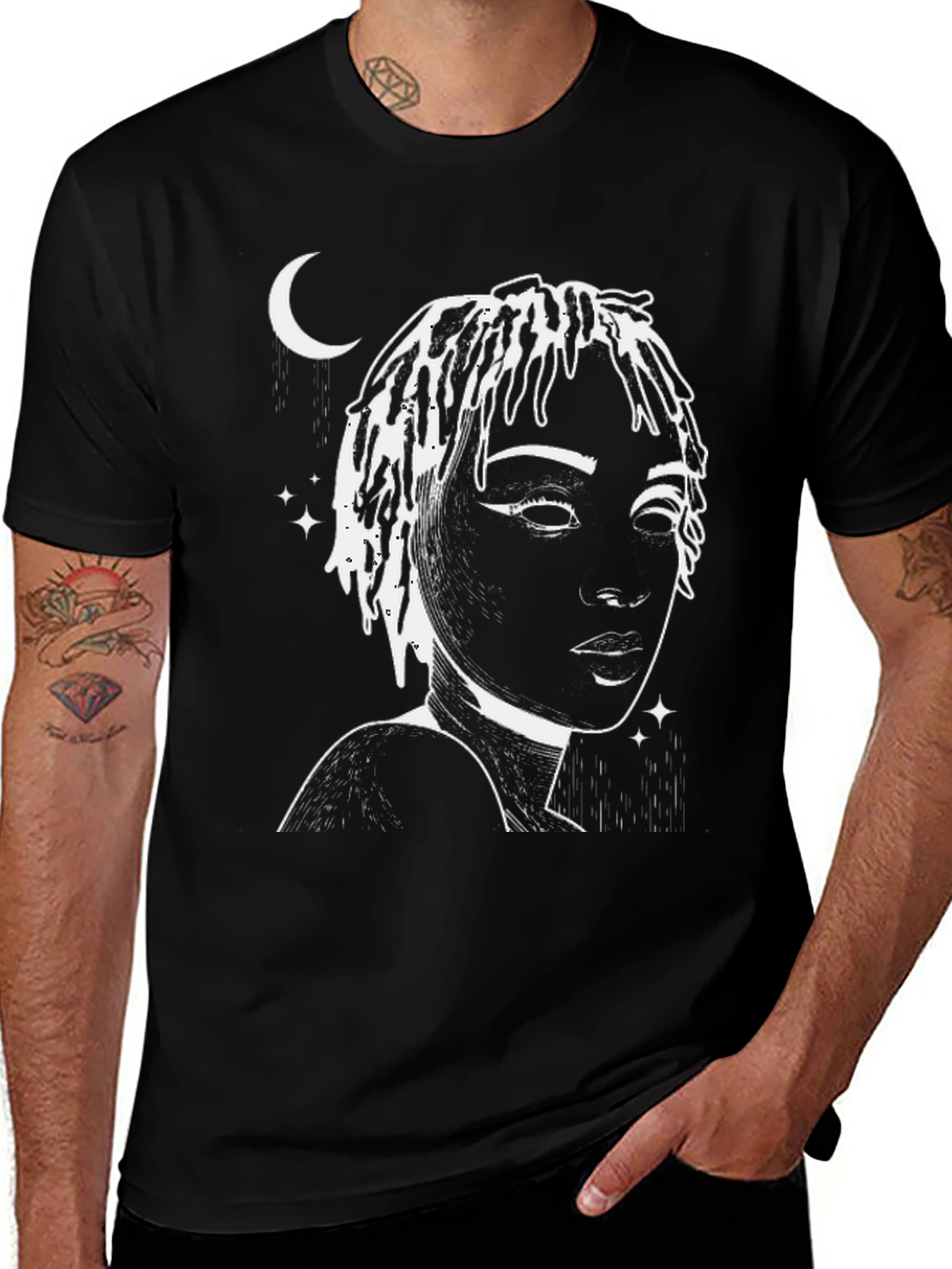 Variant 12 of Moonlit Woman Graphic Tee - Stylish Black T-Shirt