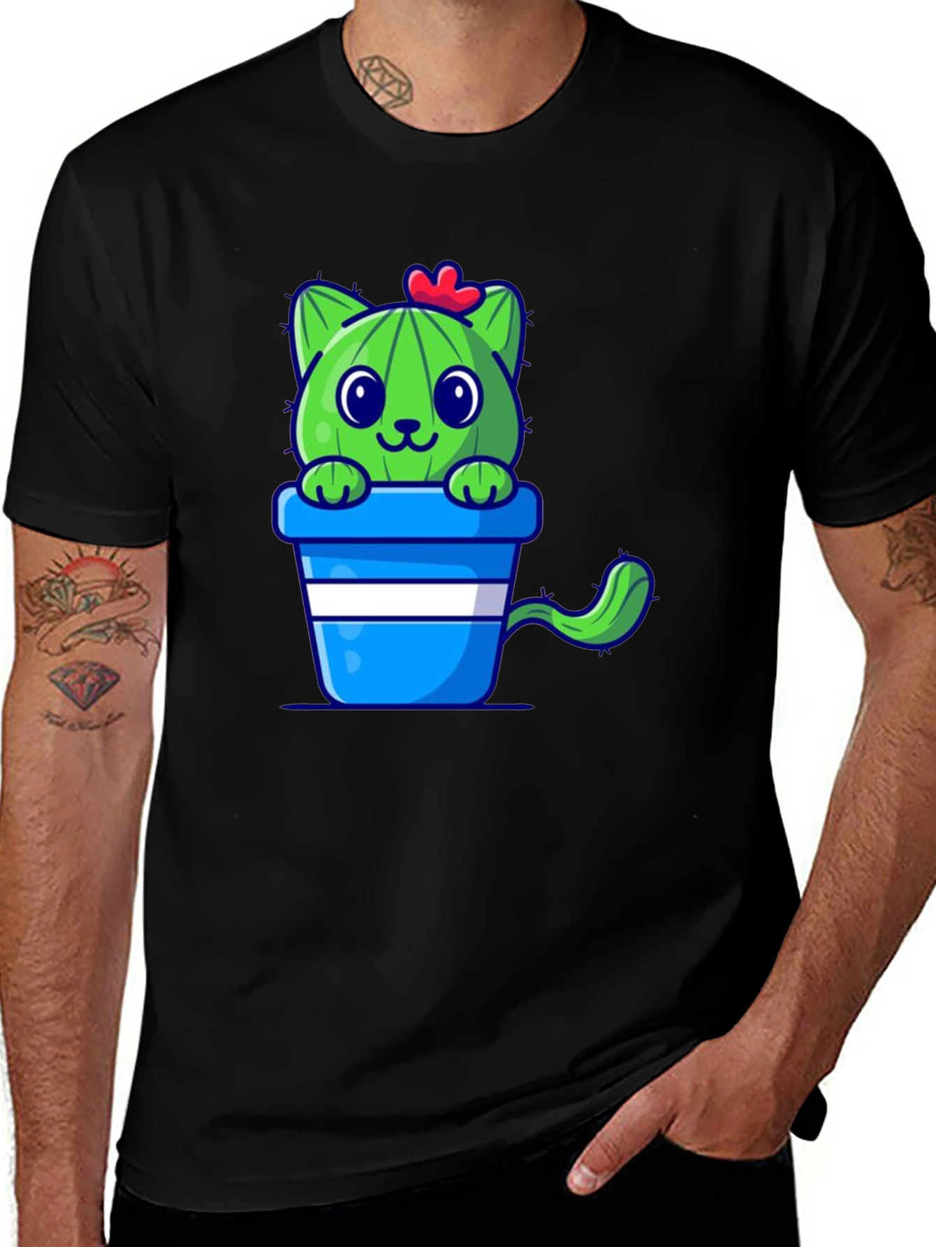 Cactus Cat T-Shirt - Cute Cartoon Design