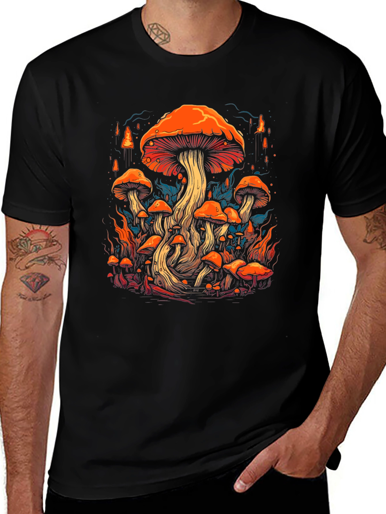 Variant 17 of Mushroom Forest Graphic Print Tee - Black